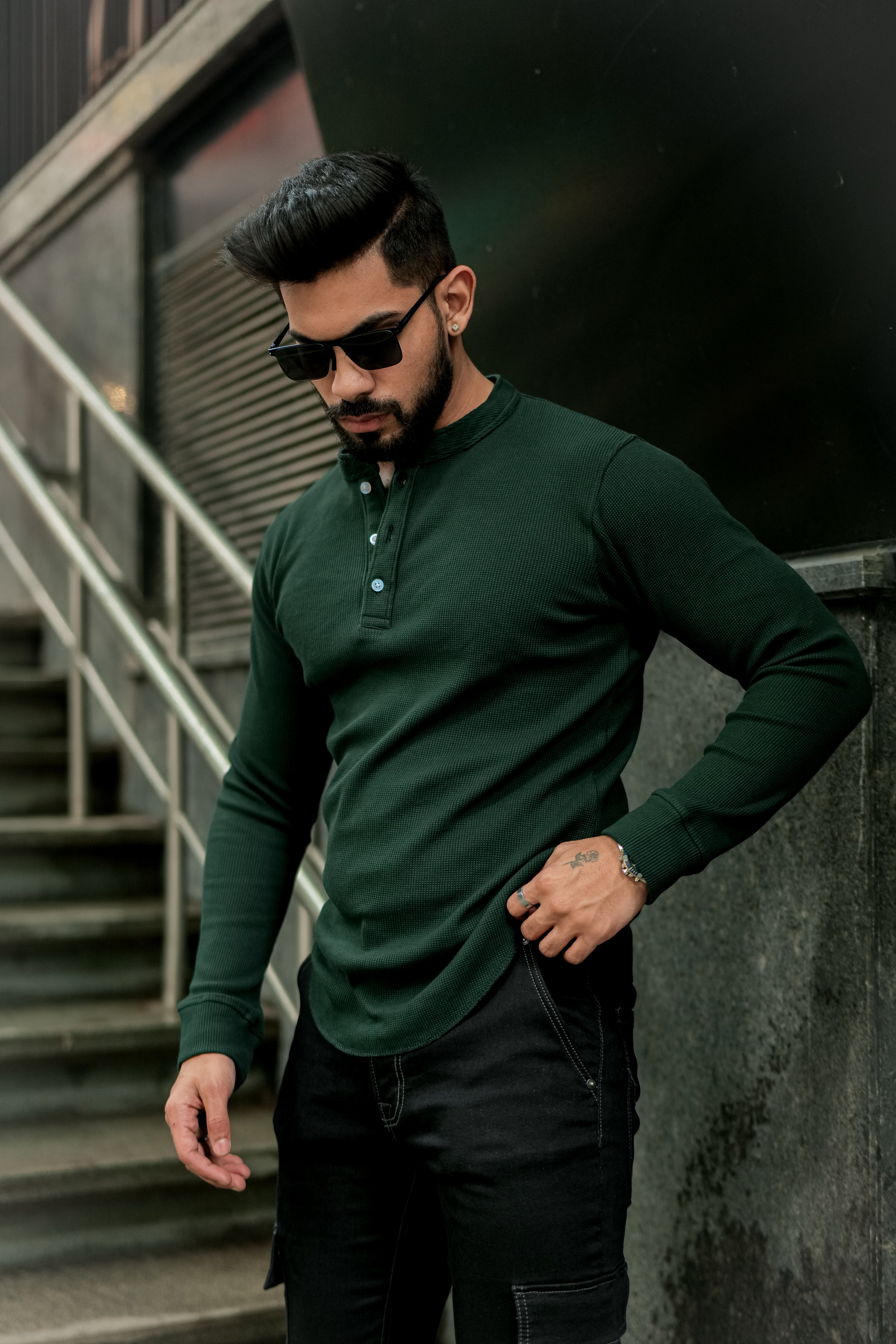 Dark Green Waffle Knit T-Shirt