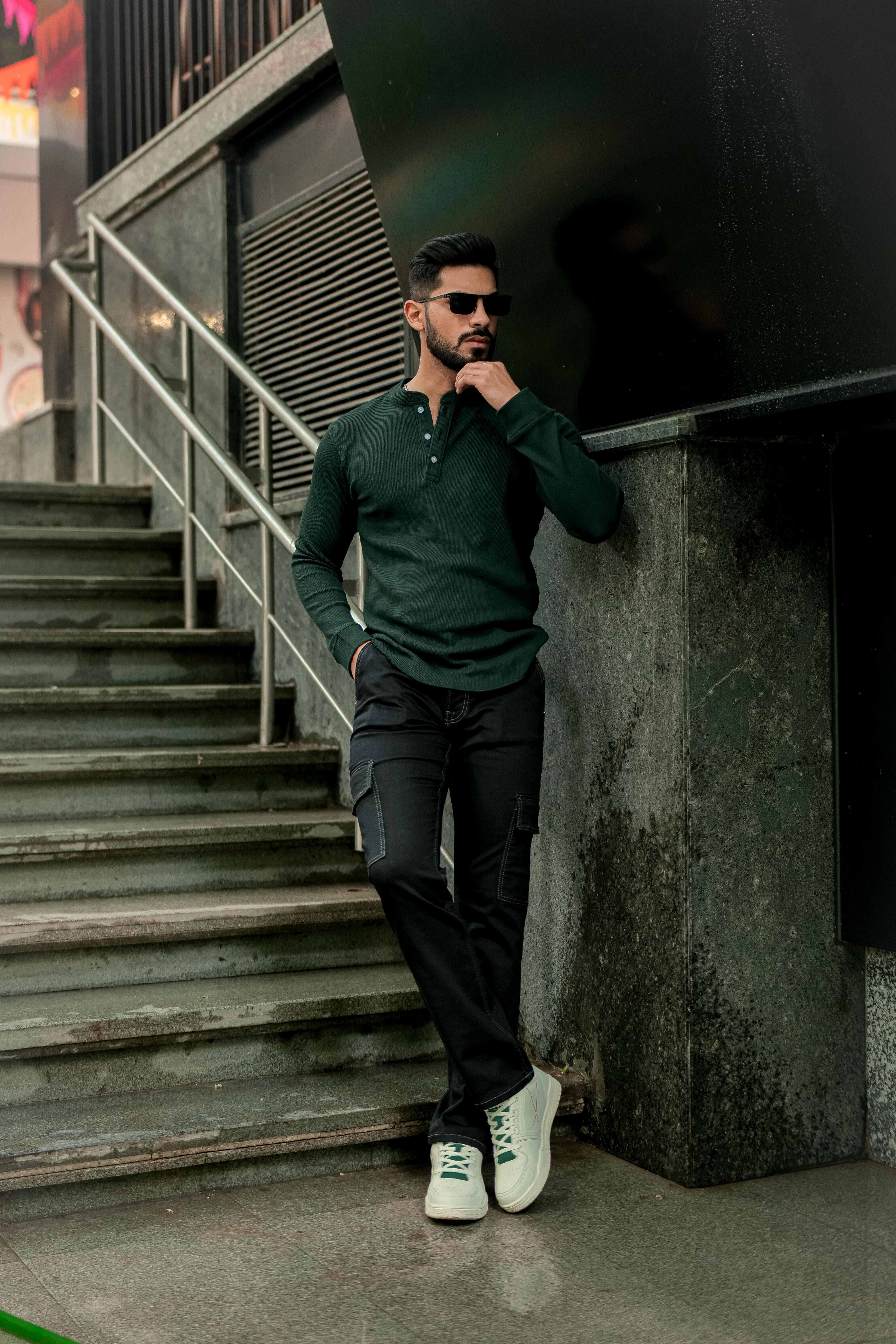 Dark Green Waffle Knit T-Shirt