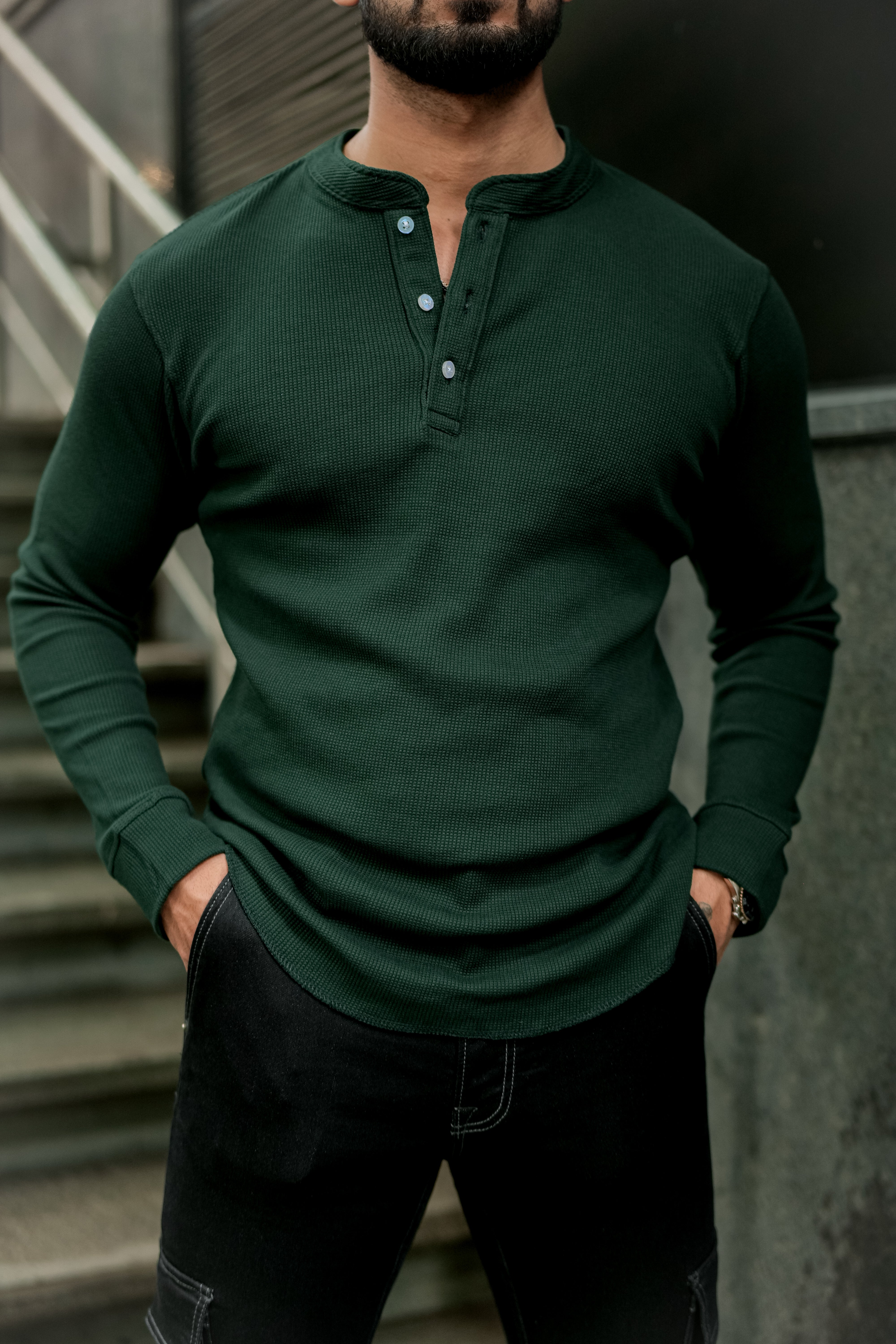 Dark Green Waffle Knit T-Shirt