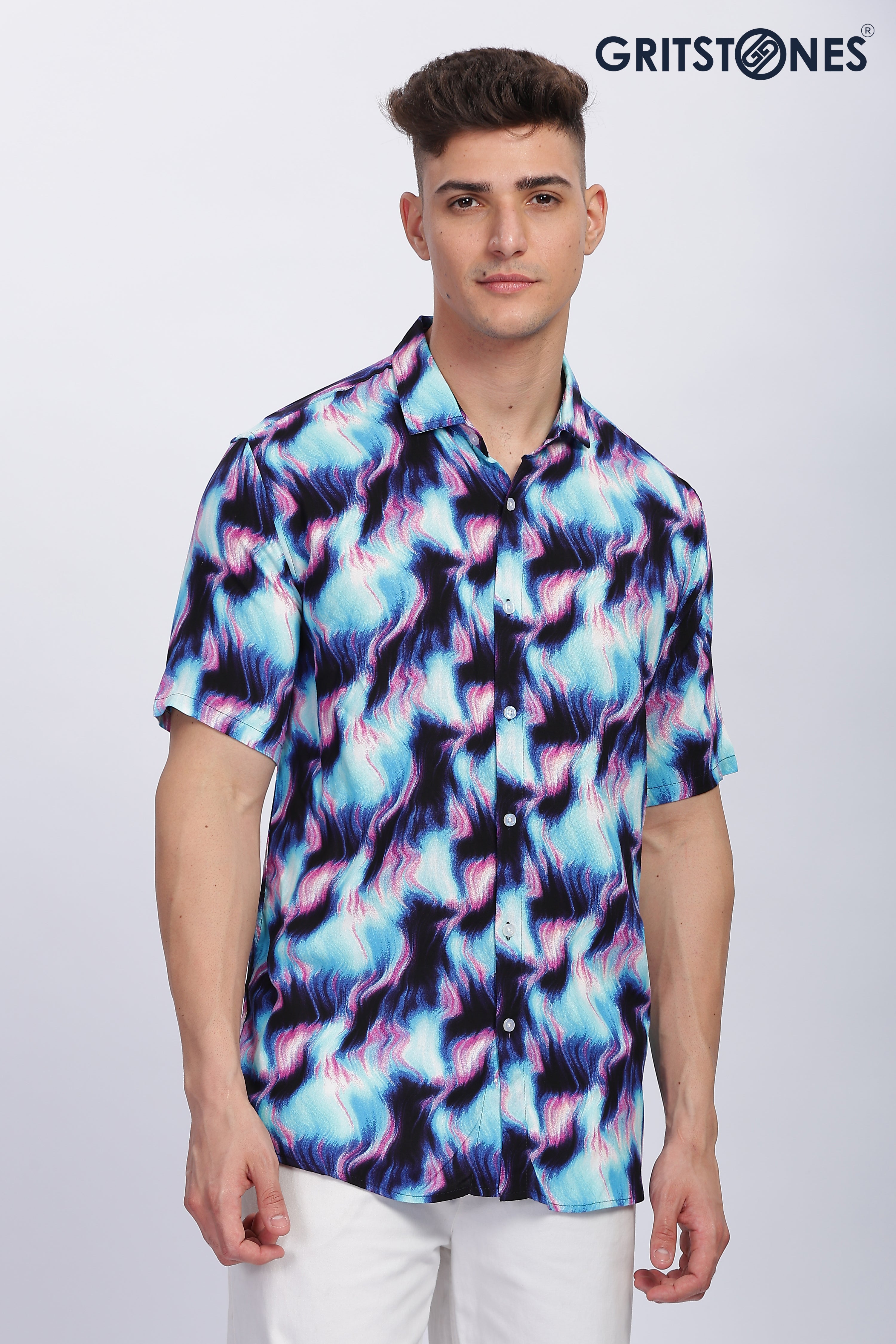 Azure Blue Printed Shirt