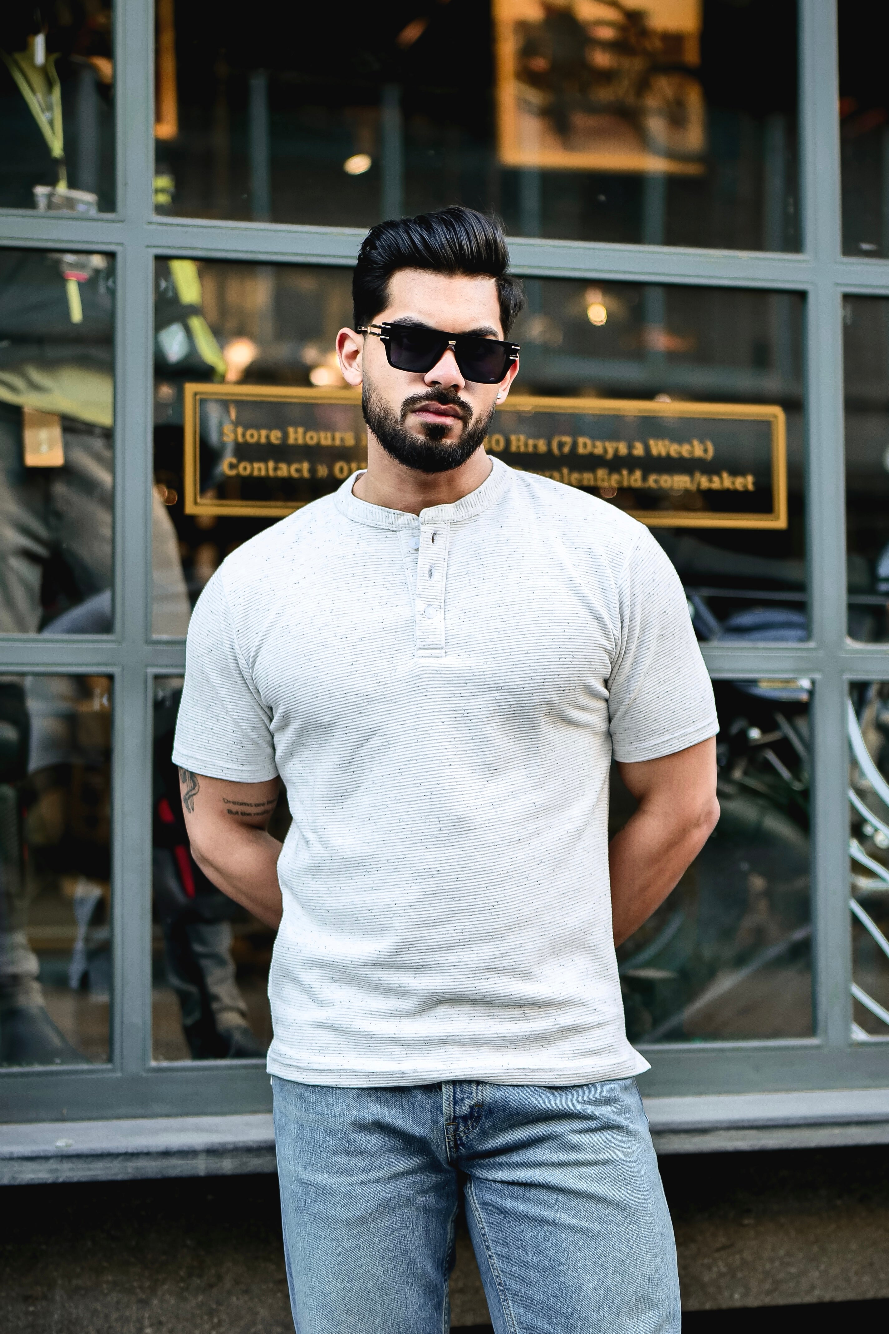 White Self Design Henley T-Shirt