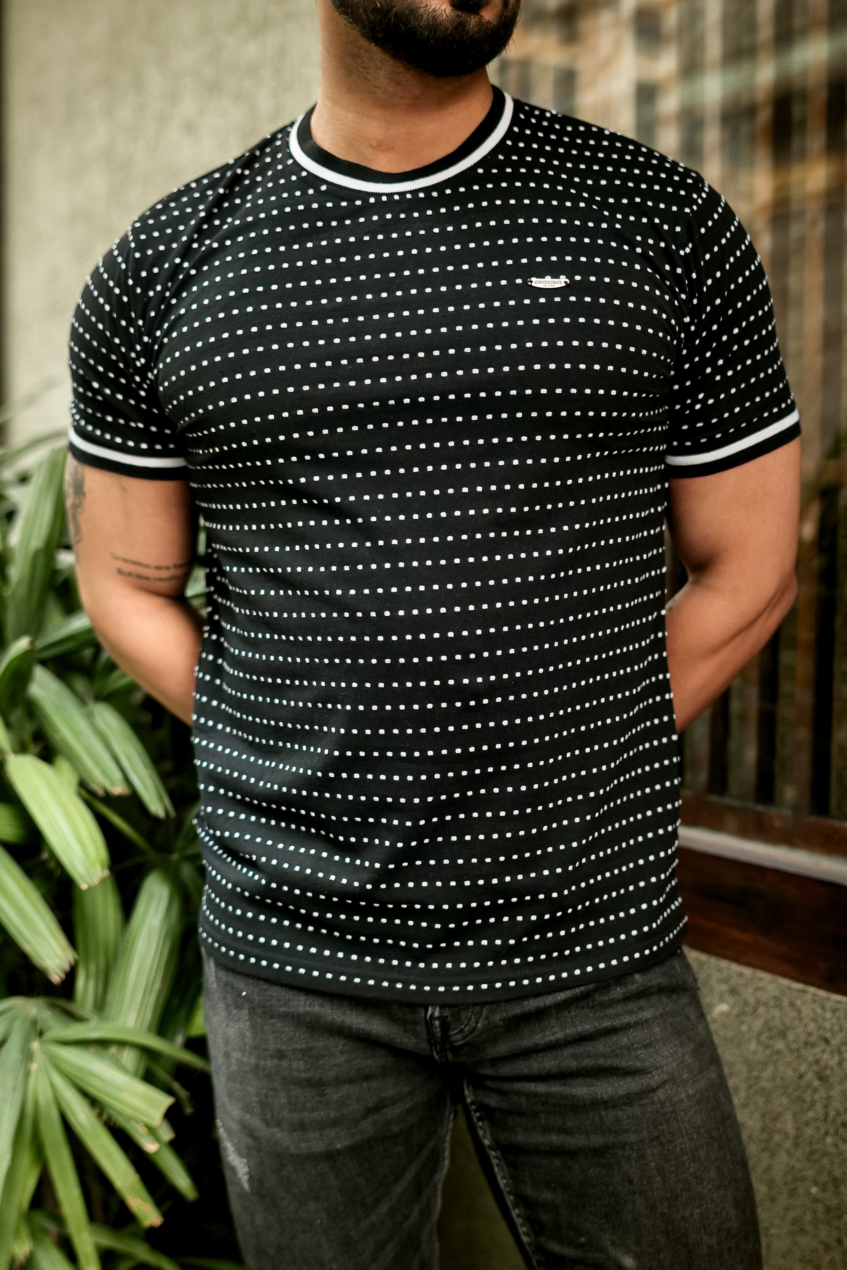 Black Dot Print Round Neck T-Shirt