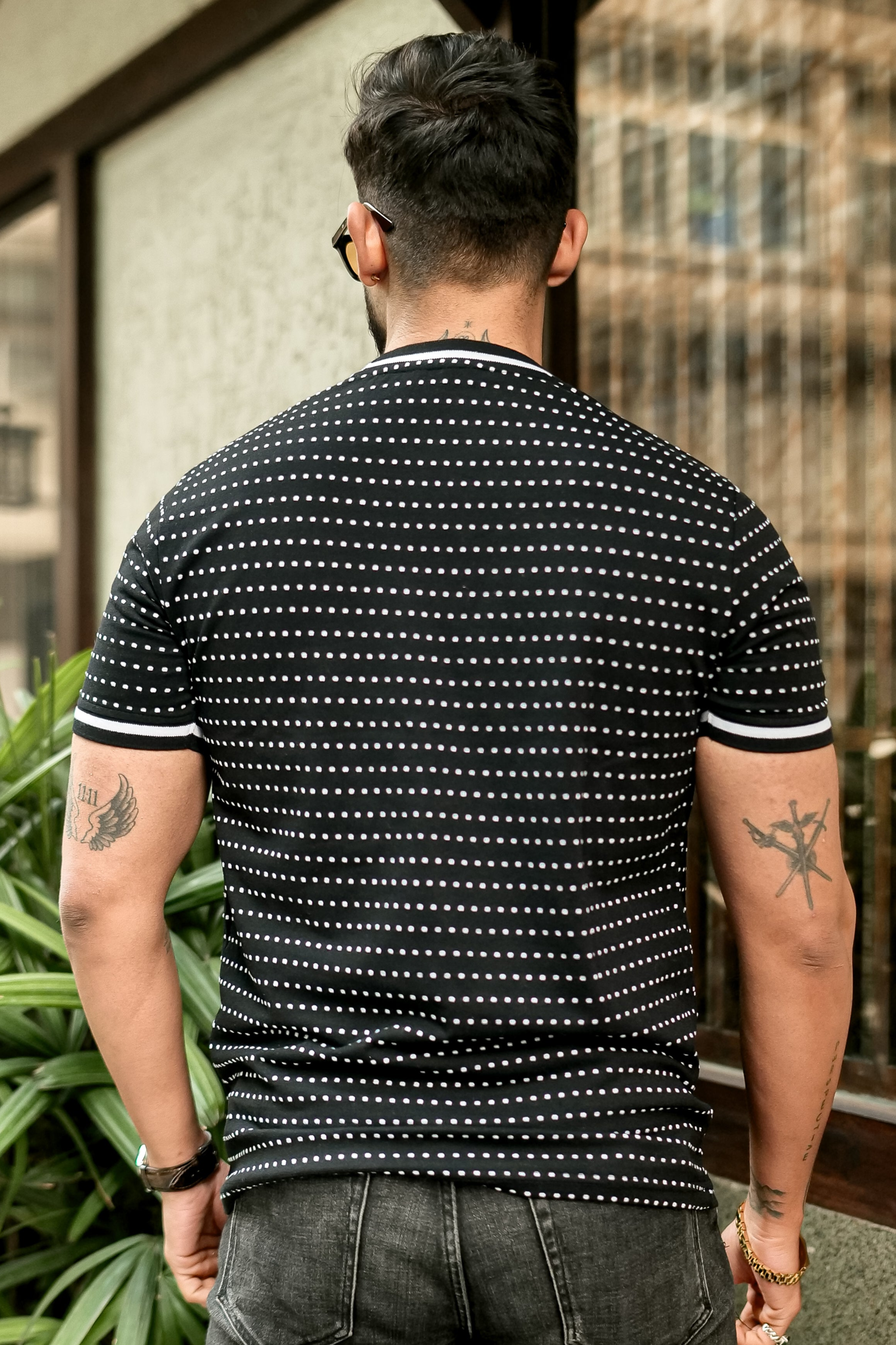 Black Dot Print Round Neck T-Shirt