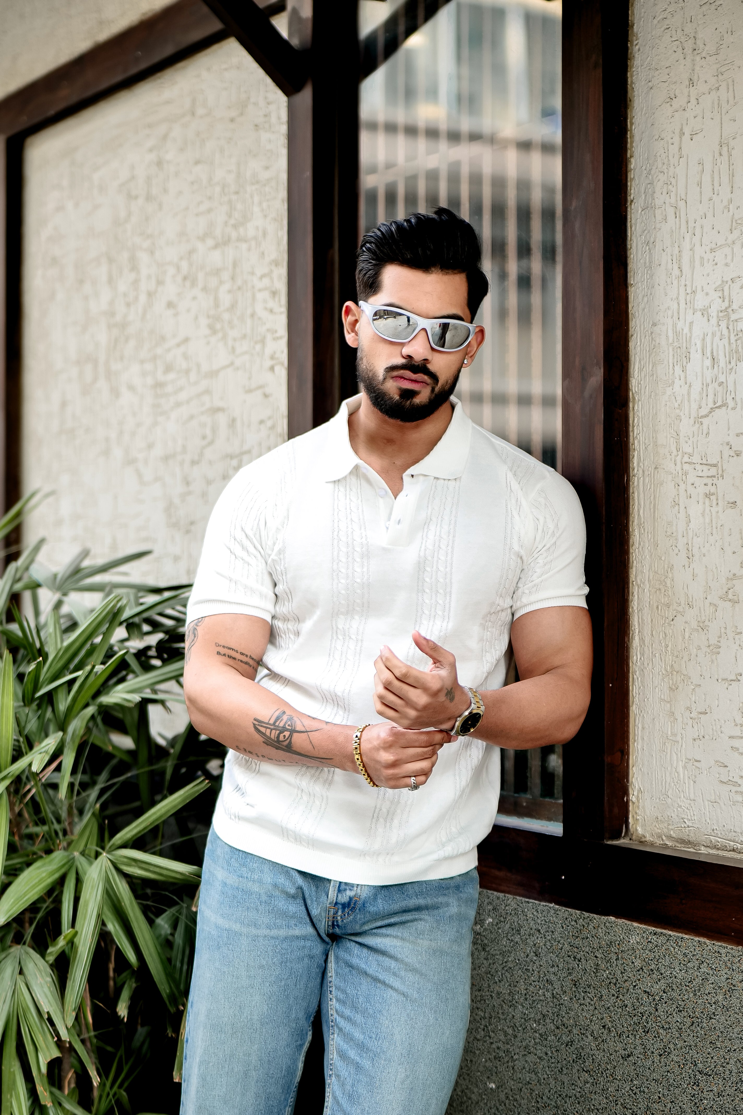 White Premium Flat Knit Polo T-Shirt