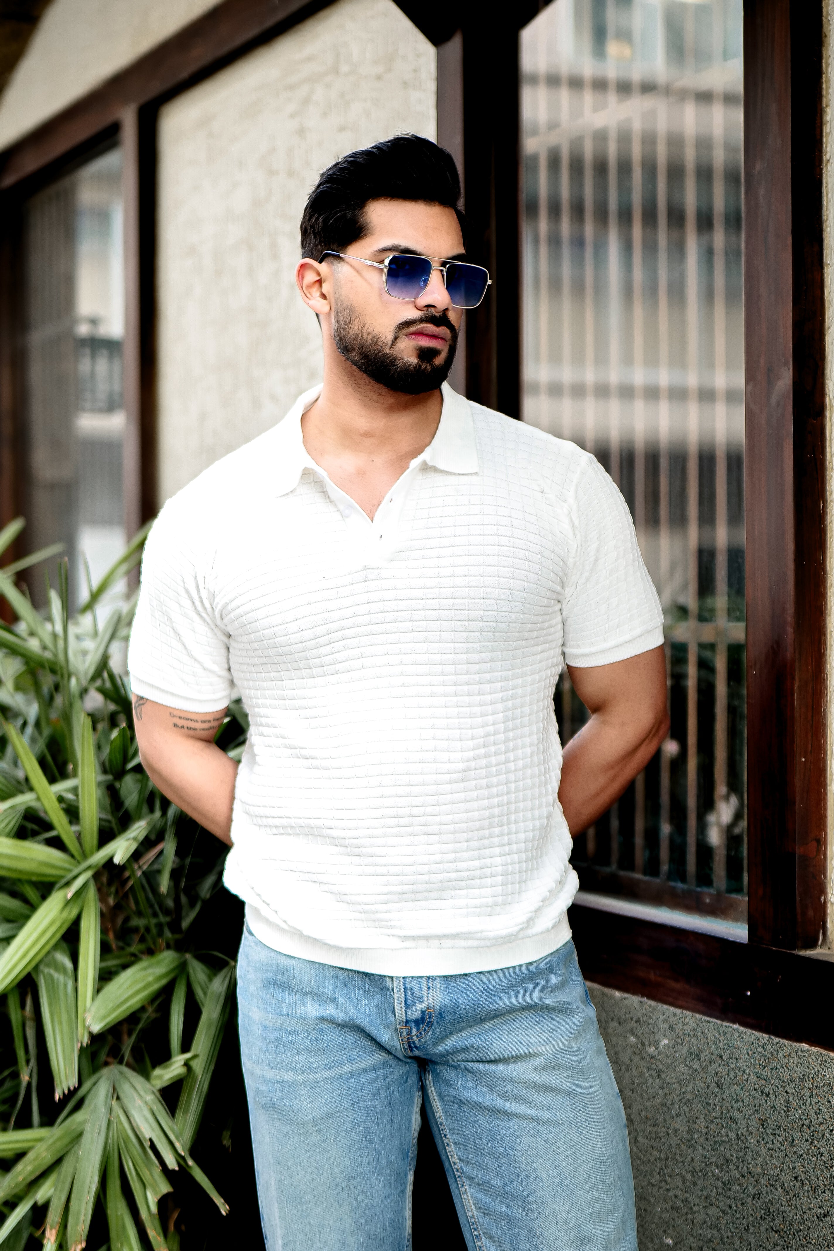 White Premium Flat Knit Polo T-Shirt