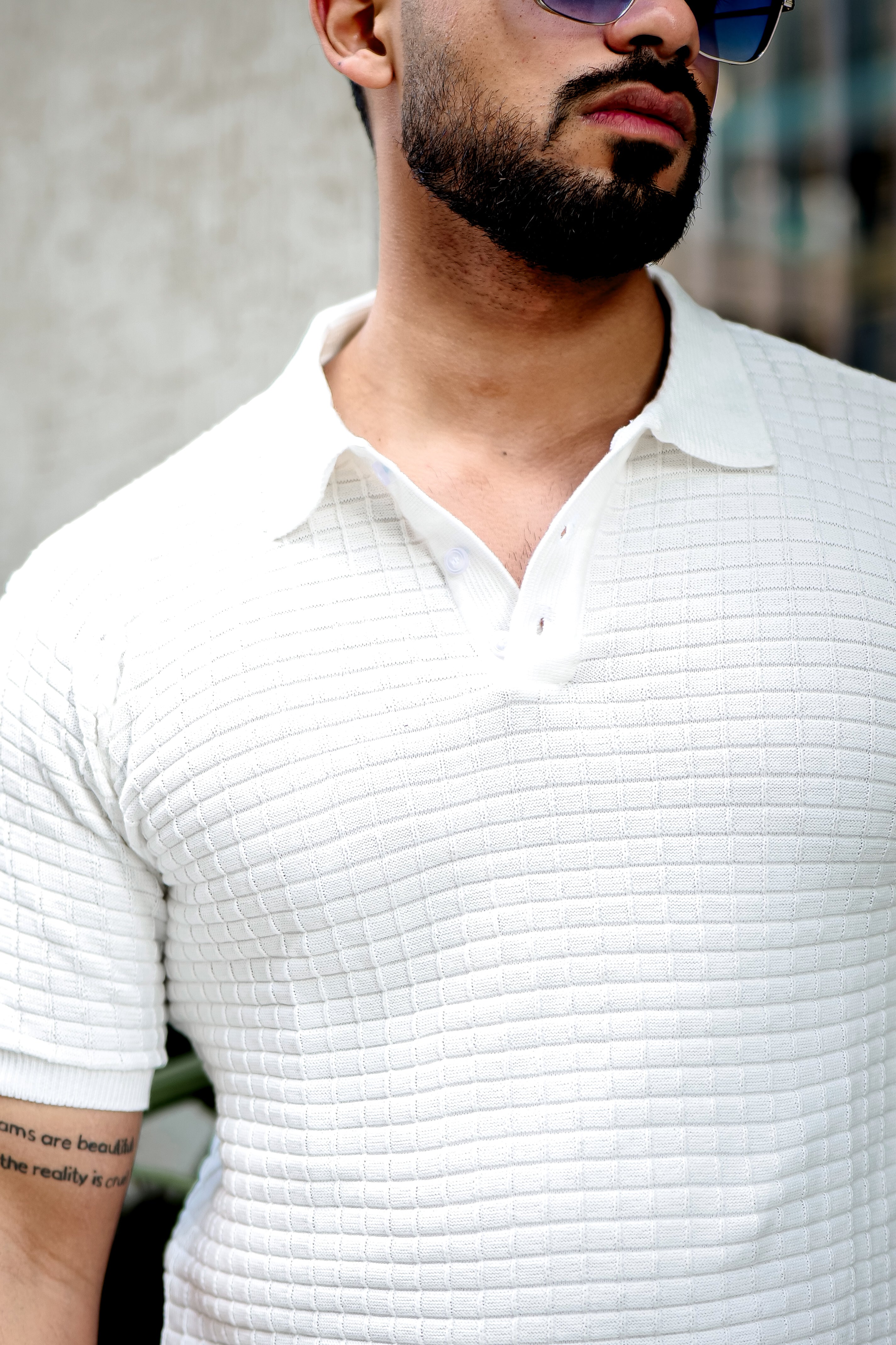 White Premium Flat knit Polo T-shirt