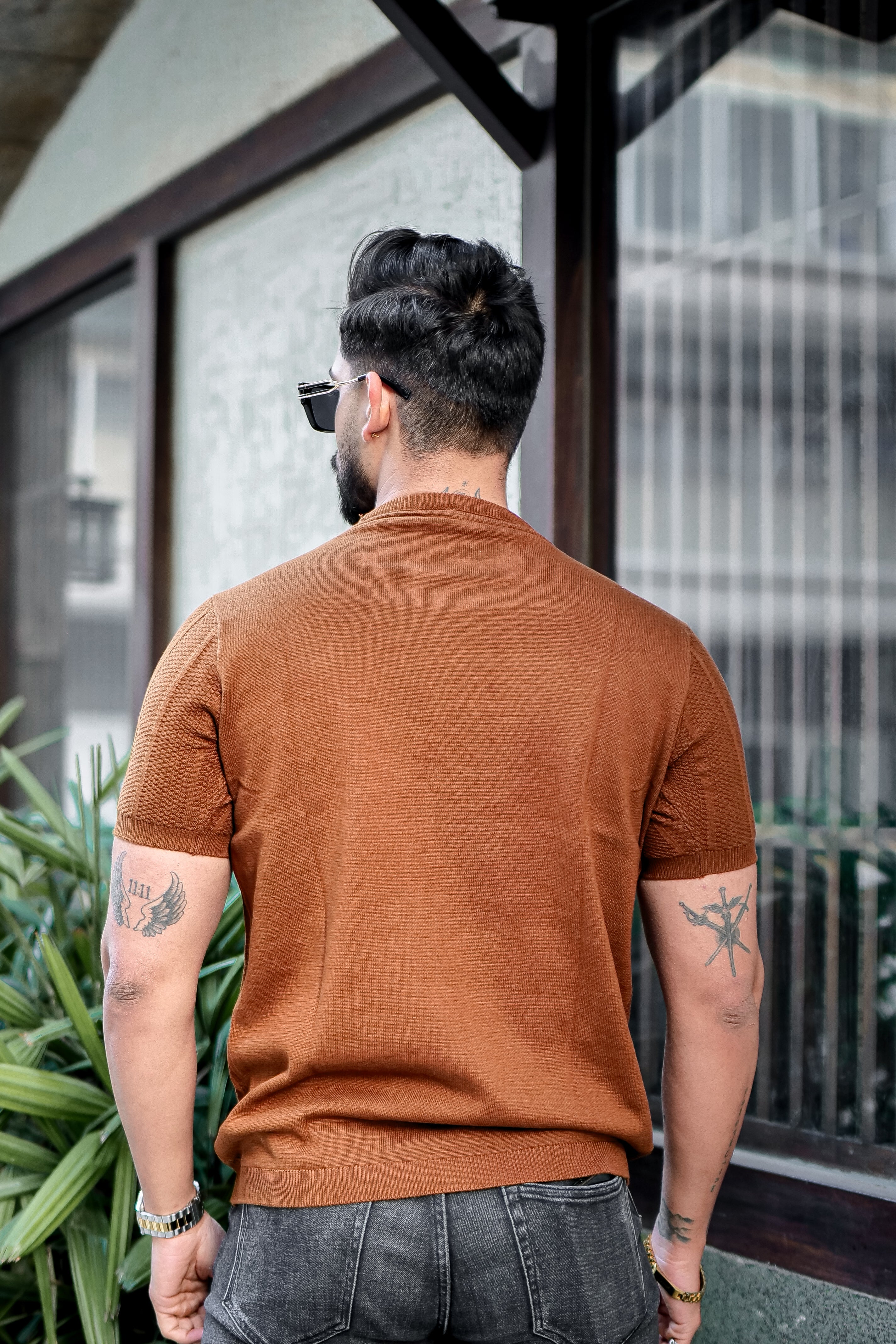 Brown Premium Flat knit Round Neck T-shirt