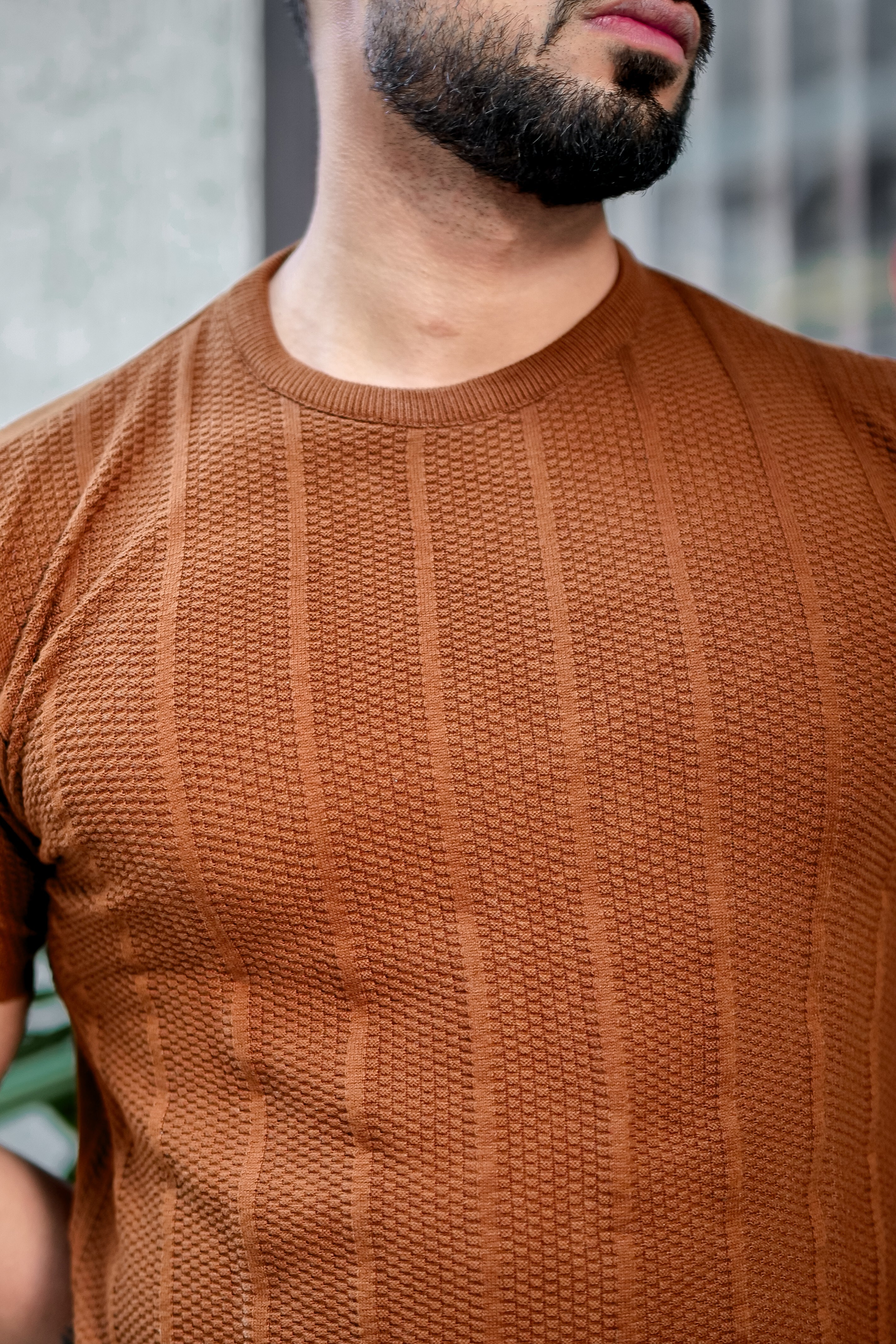 Brown Premium Flat knit Round Neck T-shirt