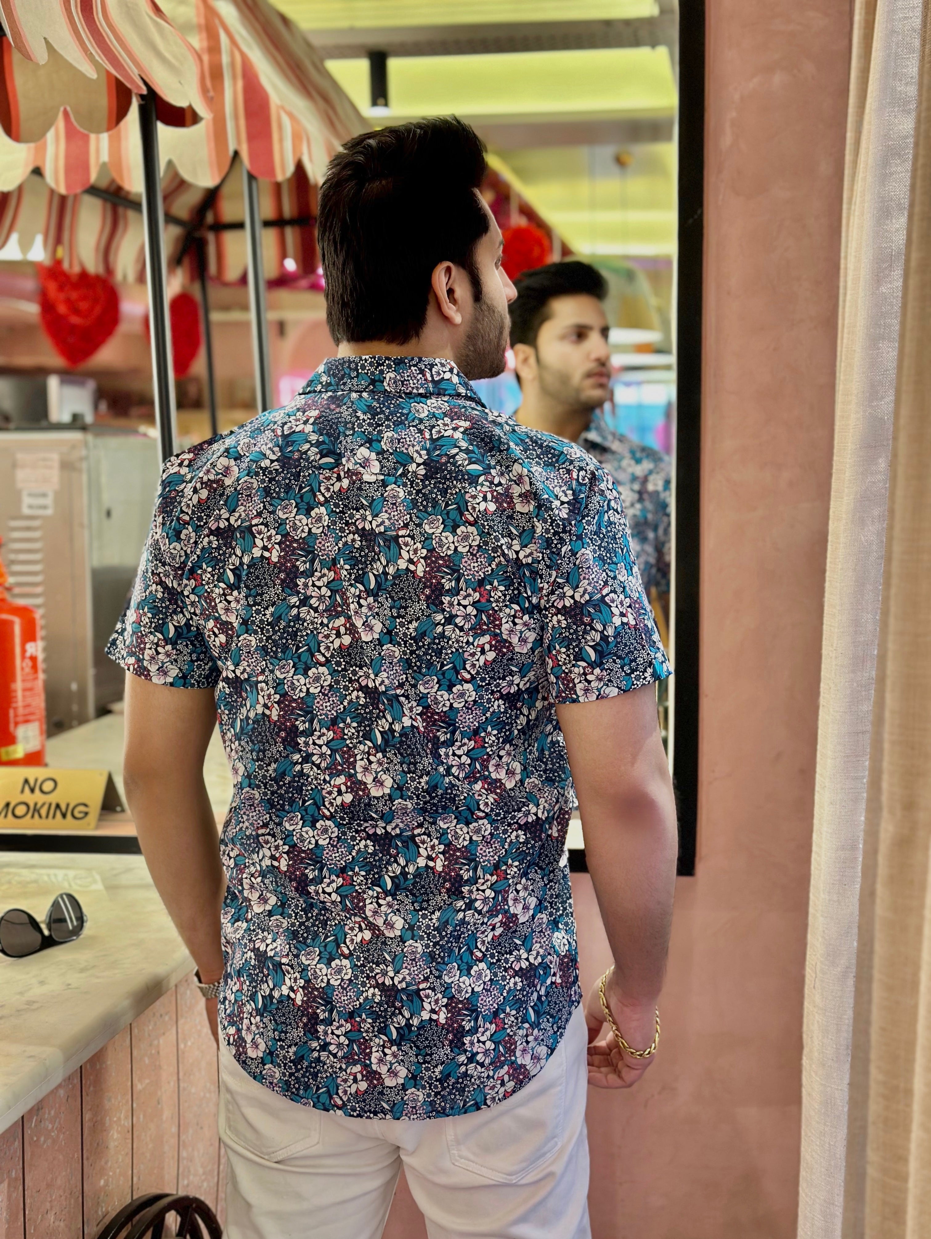 Blue Half Sleeve Floral Shirt