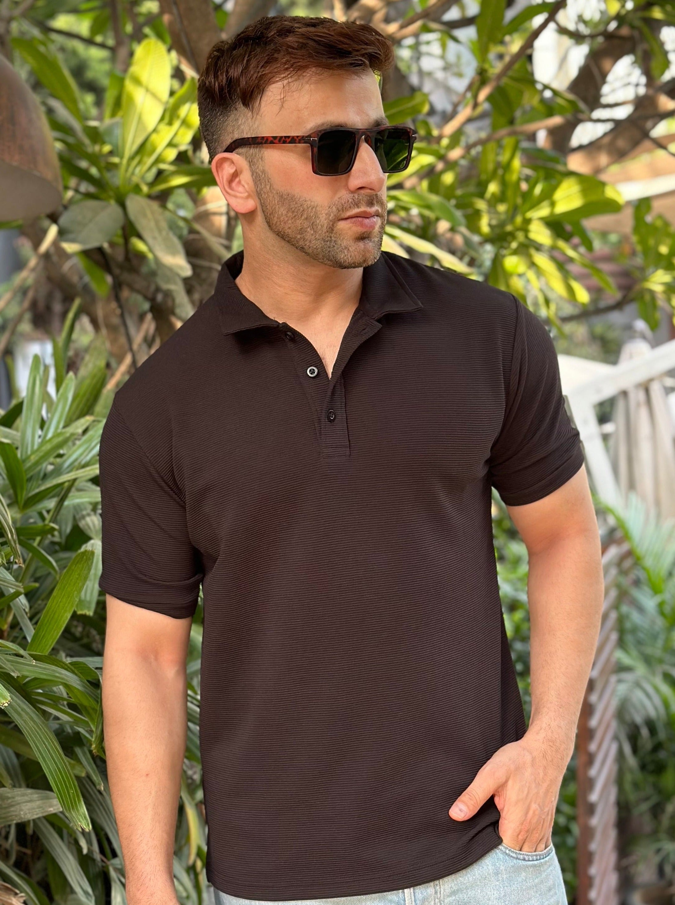 Black Textured Polo T-Shirt