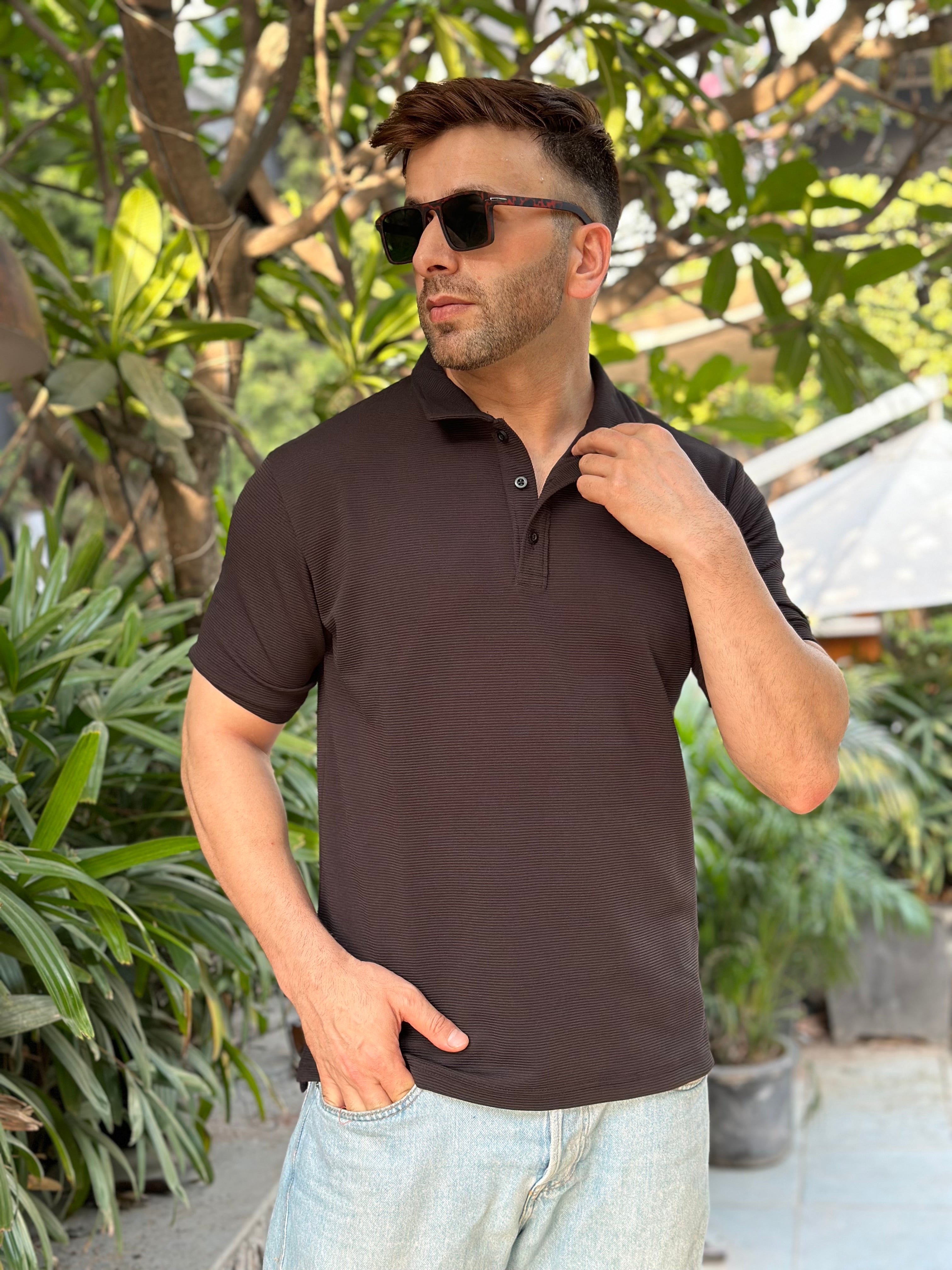 Black Textured Polo T-Shirt