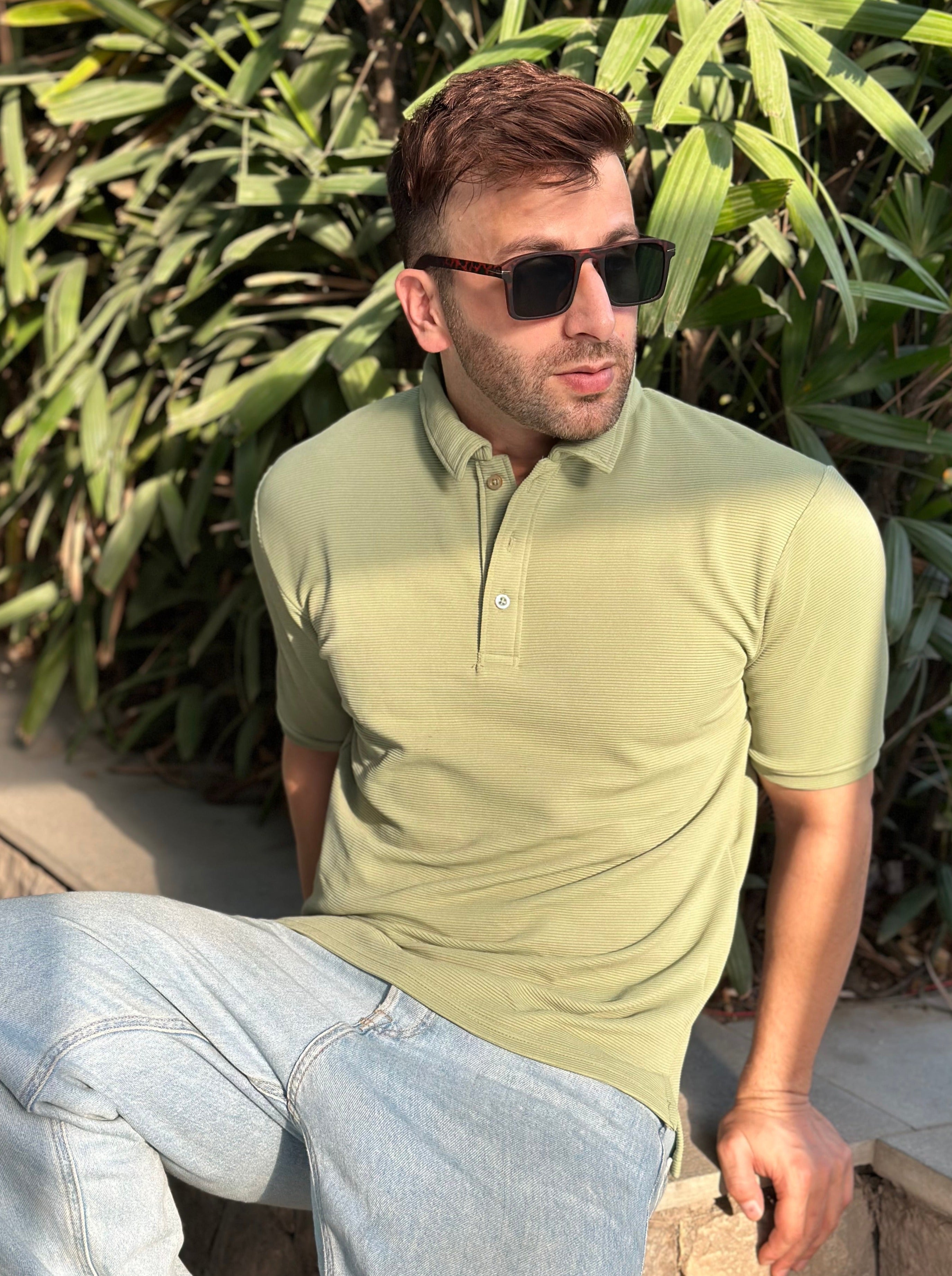 Green Textured Polo T-Shirt