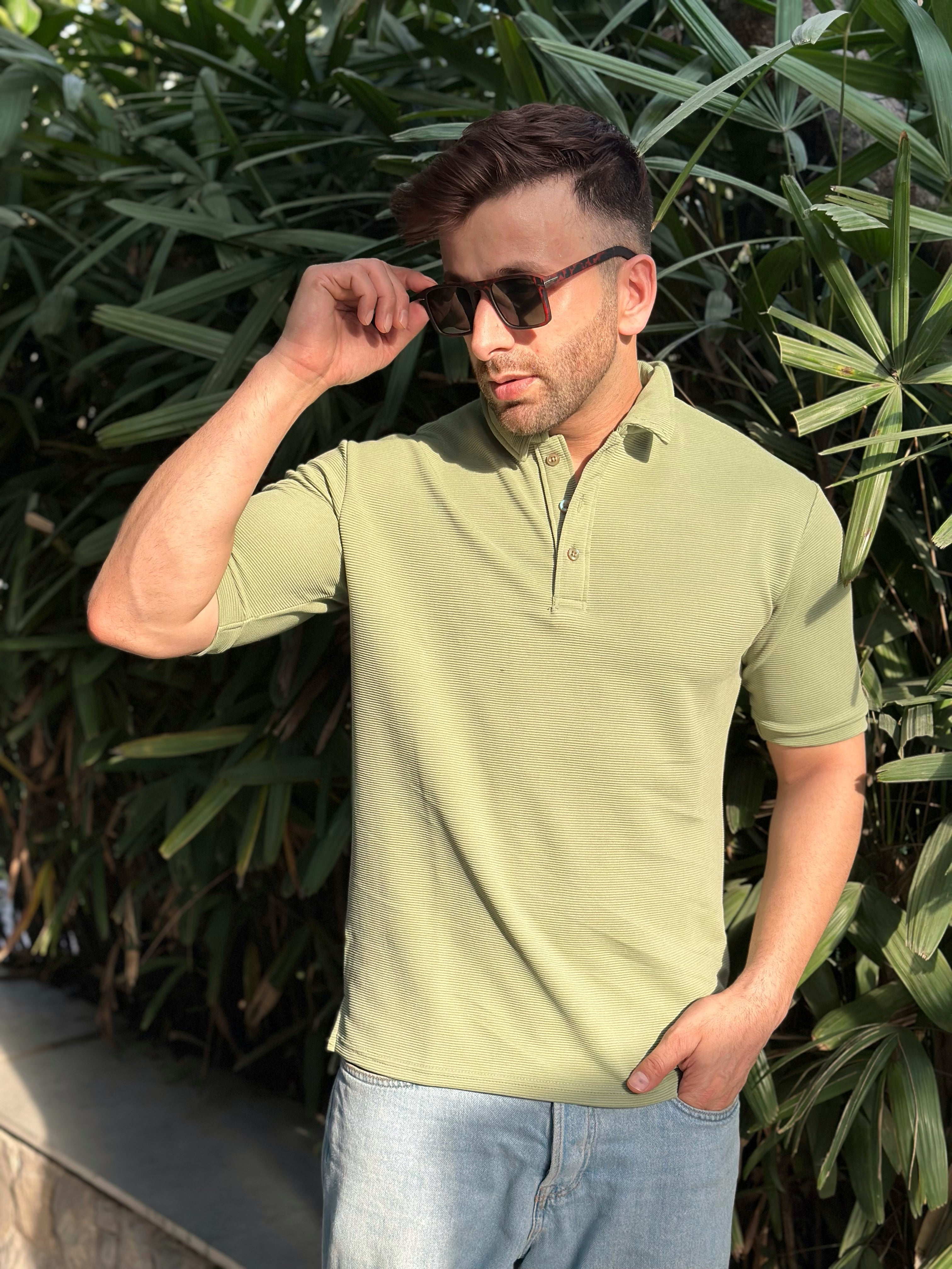 Green Textured Polo T-Shirt