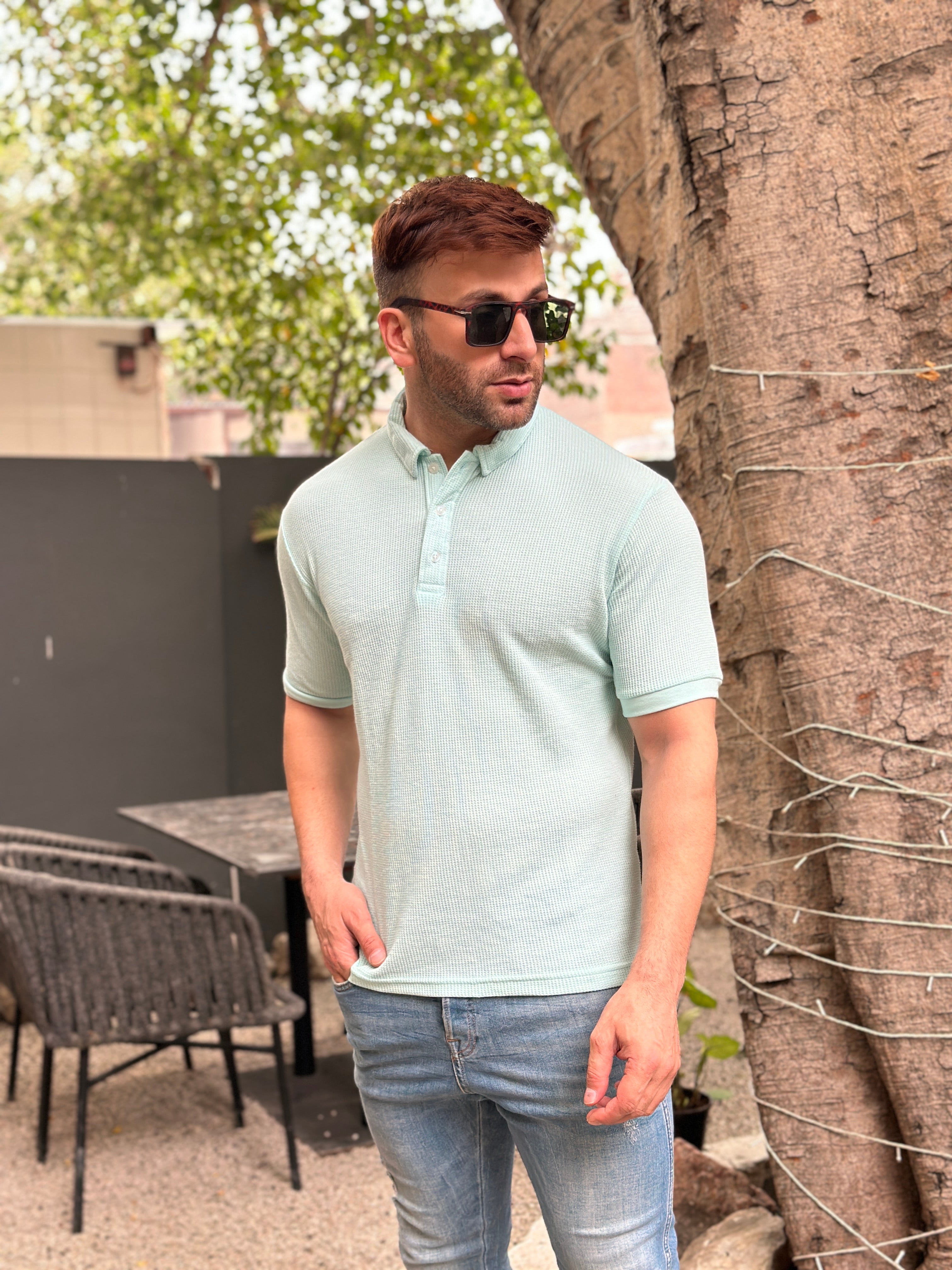 Light Blue Textured Polo T-Shirt