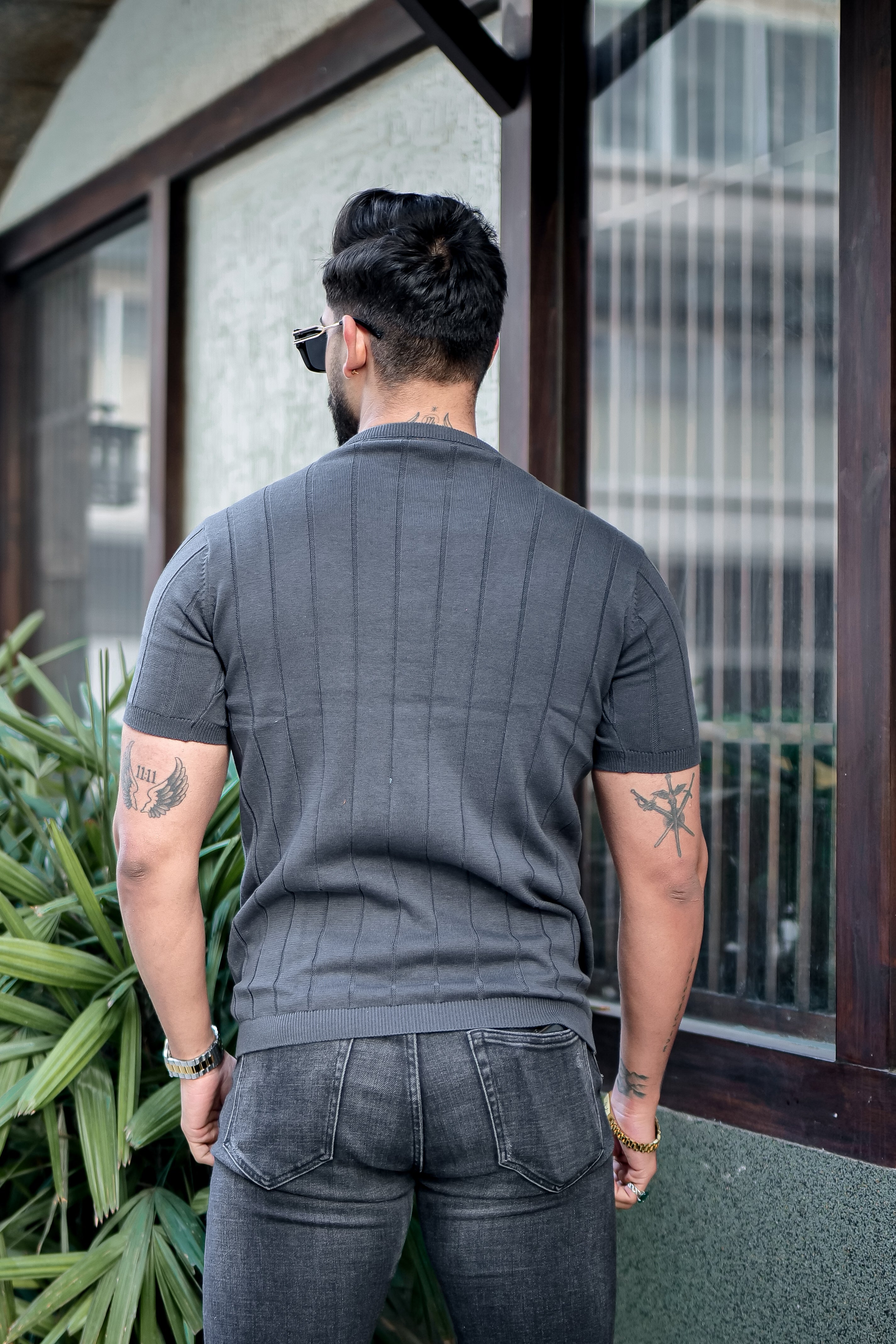 Dark Grey Premium Flat Knit Round Neck T-shirt