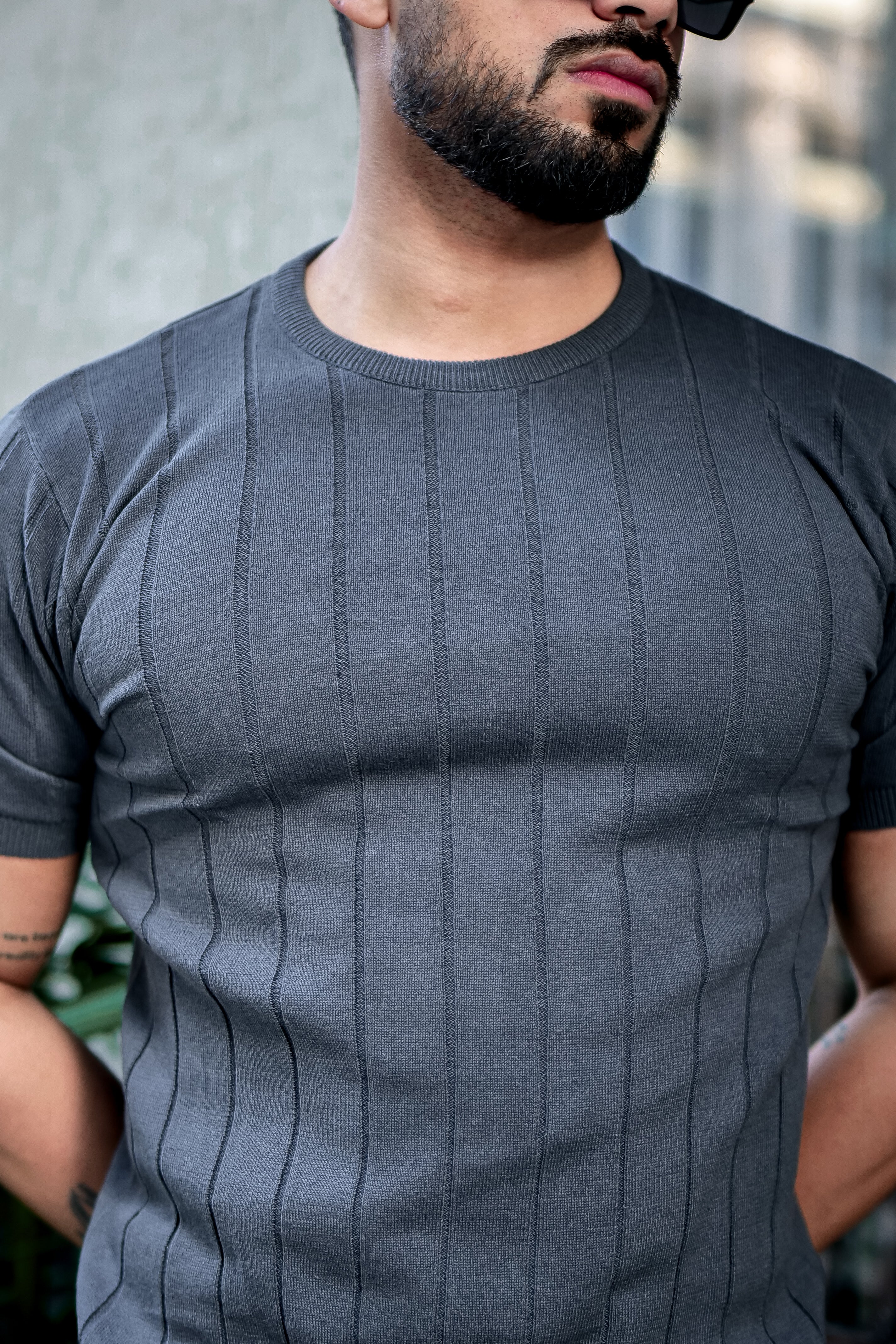 Dark Grey Premium Flat Knit Round Neck T-shirt