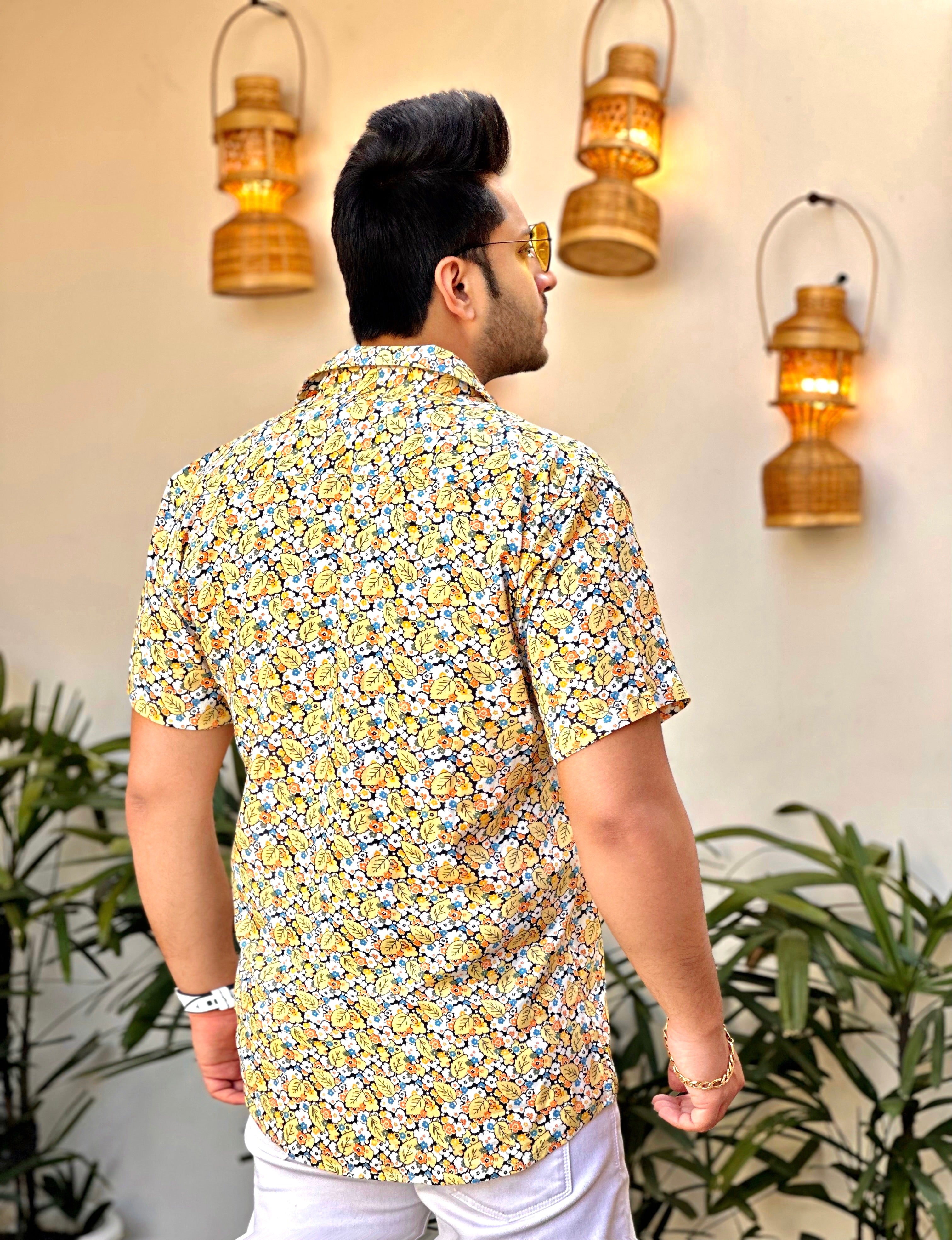 Yellow Half Sleeve Floral Rayon Shirt