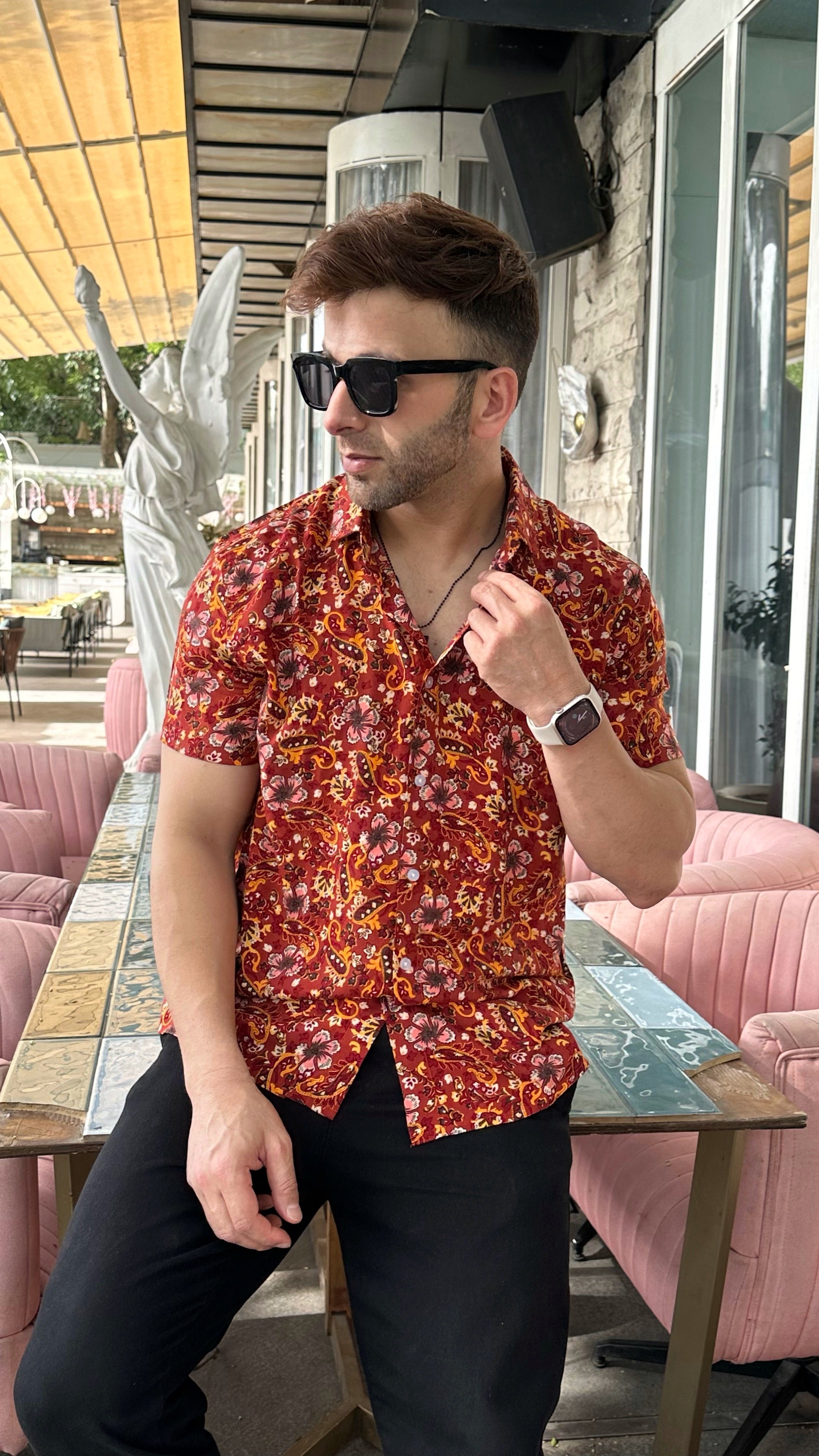 Maroon Floral Rayon Shirt