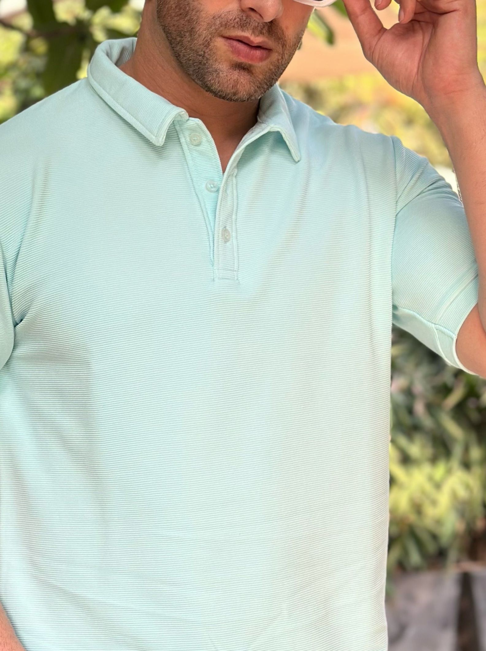 Light Blue Textured Polo T-Shirt