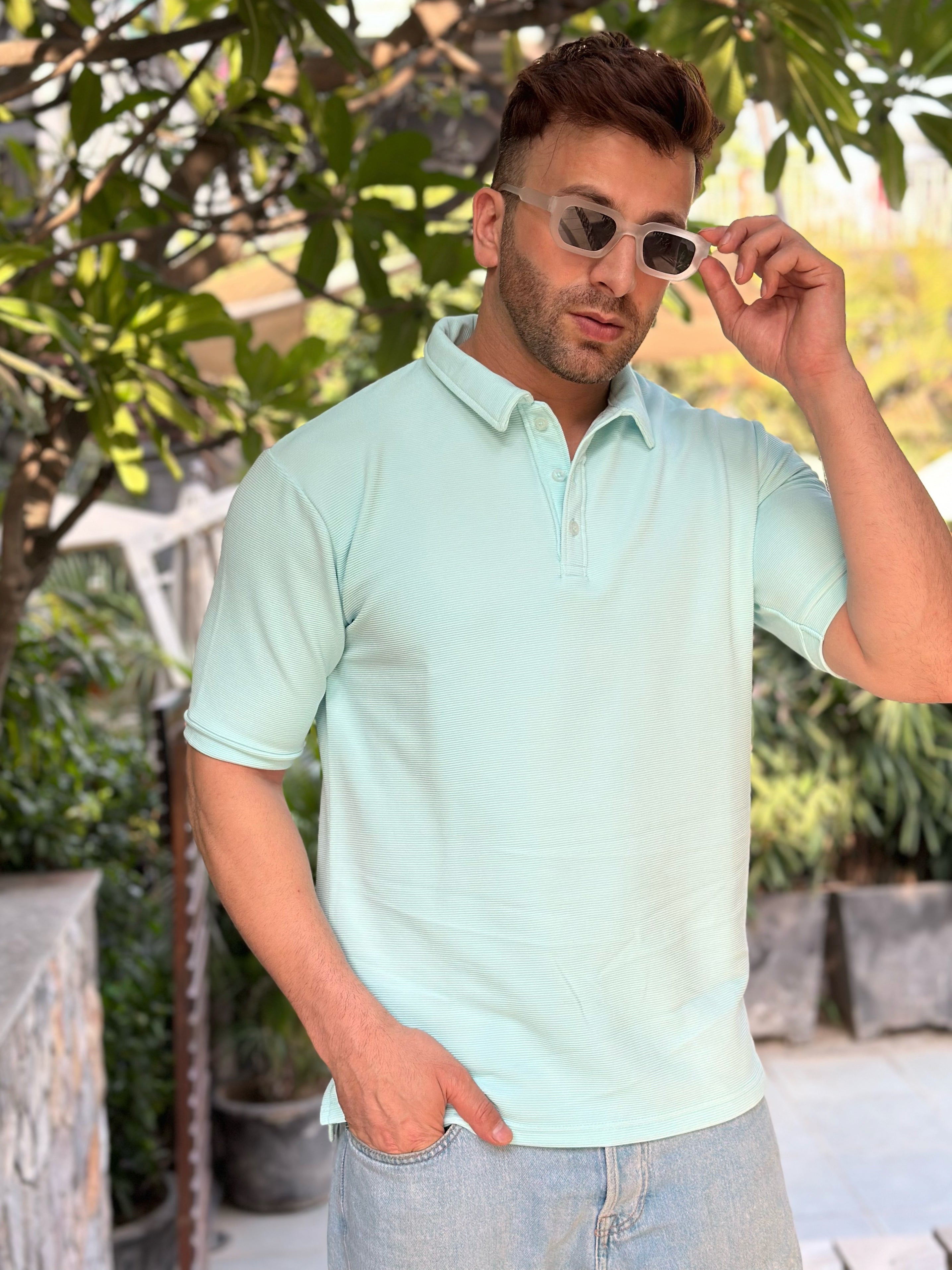 Light Blue Textured Polo T-Shirt