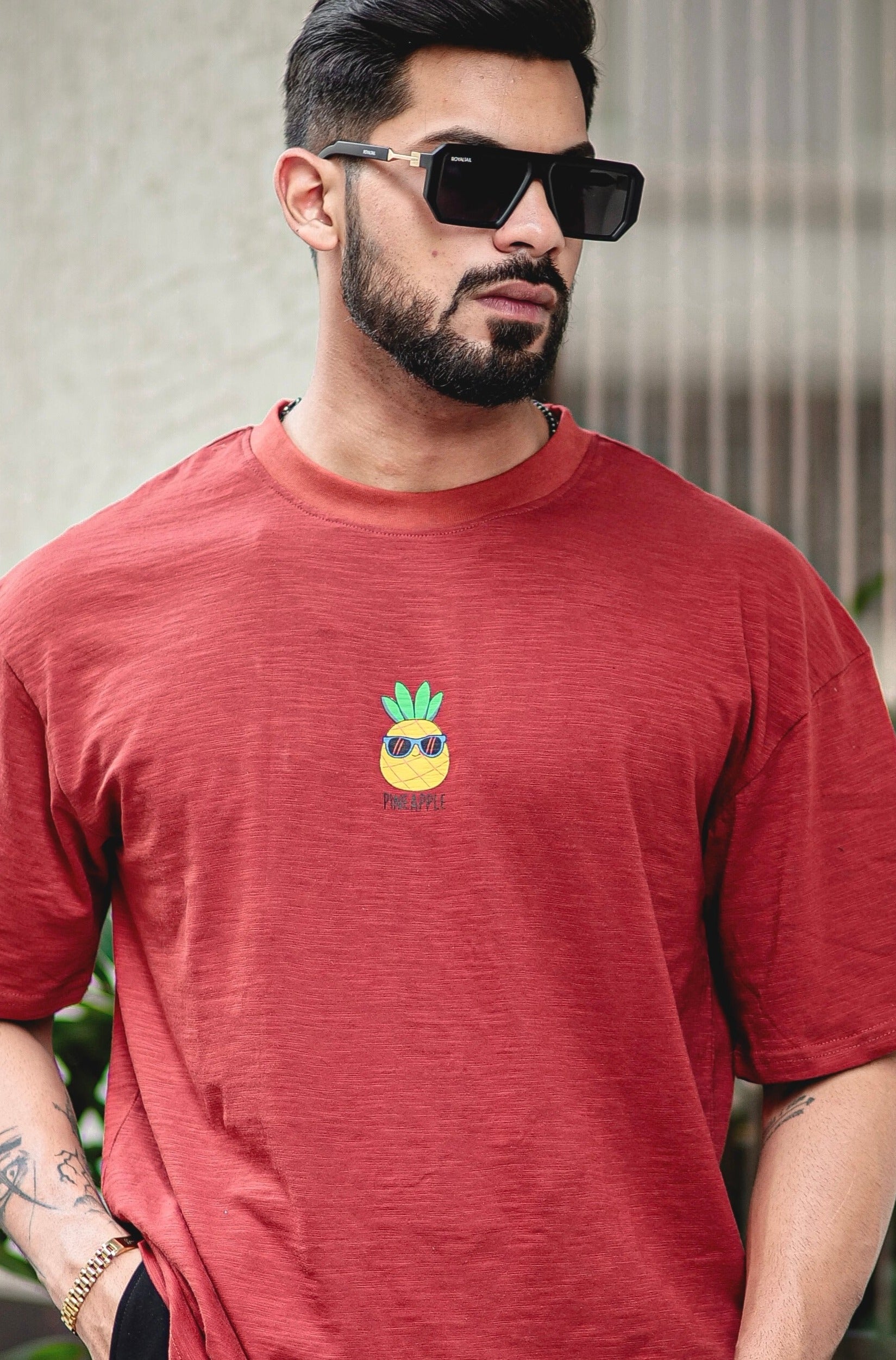 Rust Color "PINE APPLE" Oversized Cotton T-Shirt