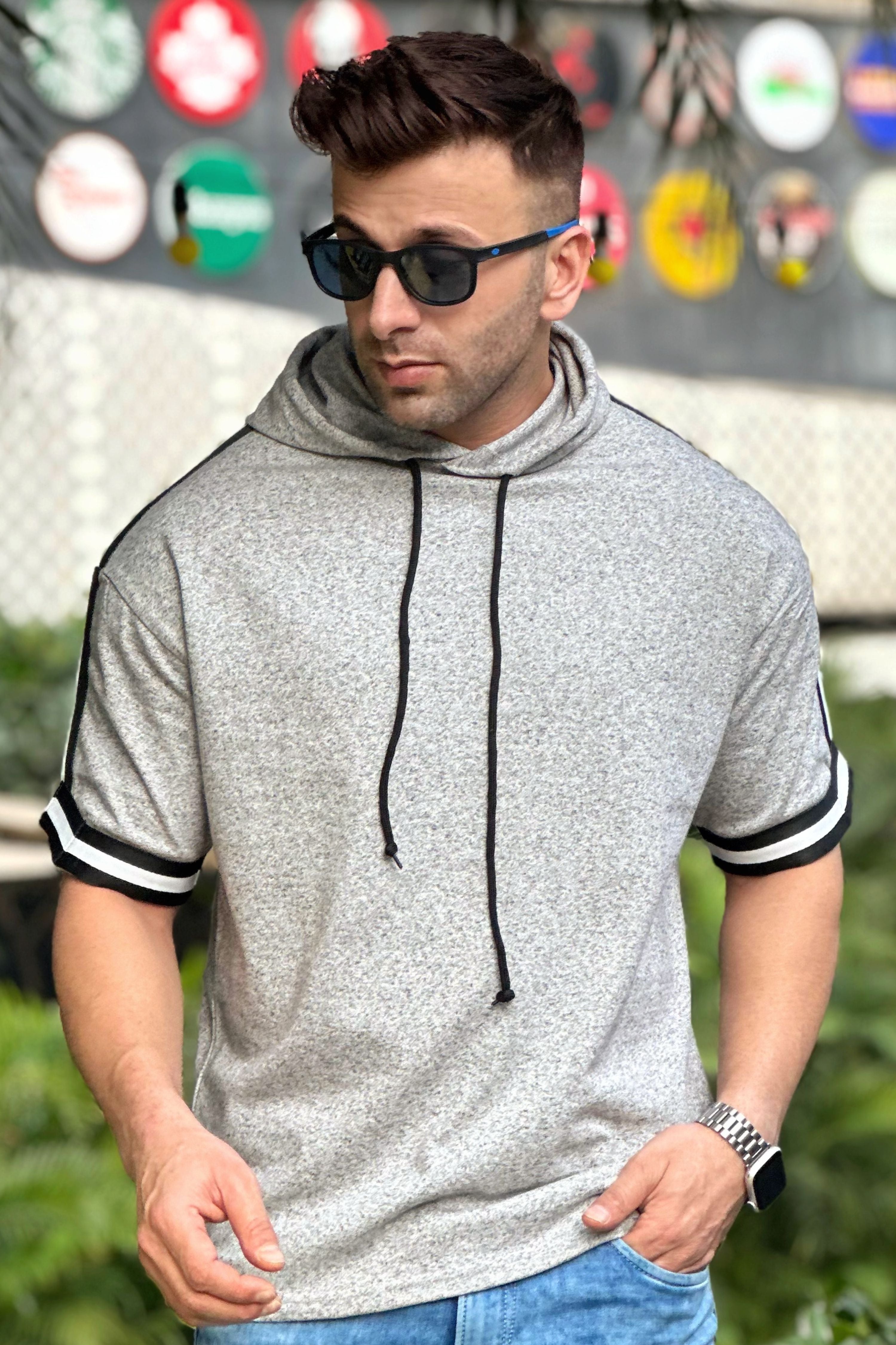 Grey Melange Hooded T-Shirt