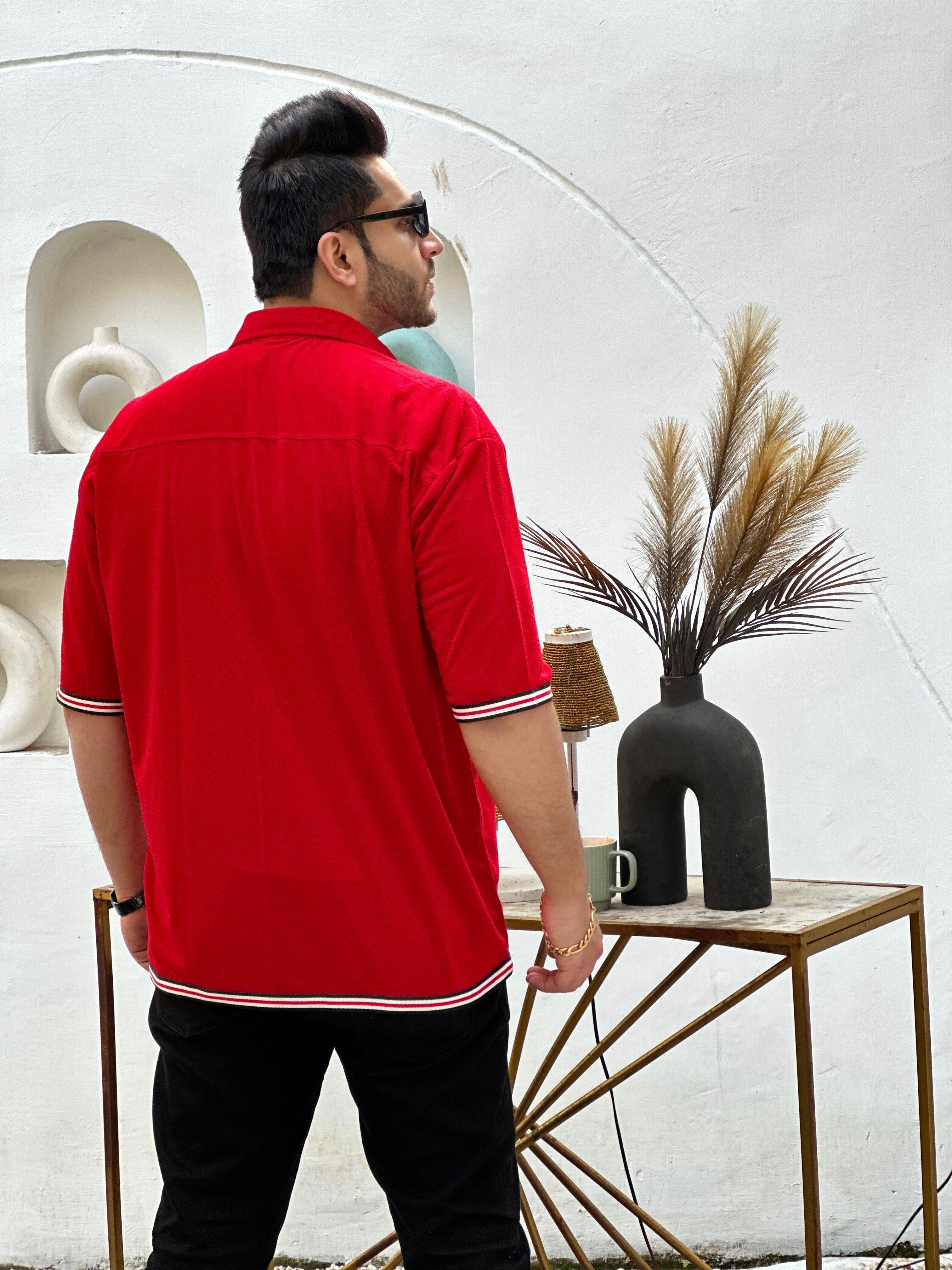 Red Oversized Tapered Knitted Shirt