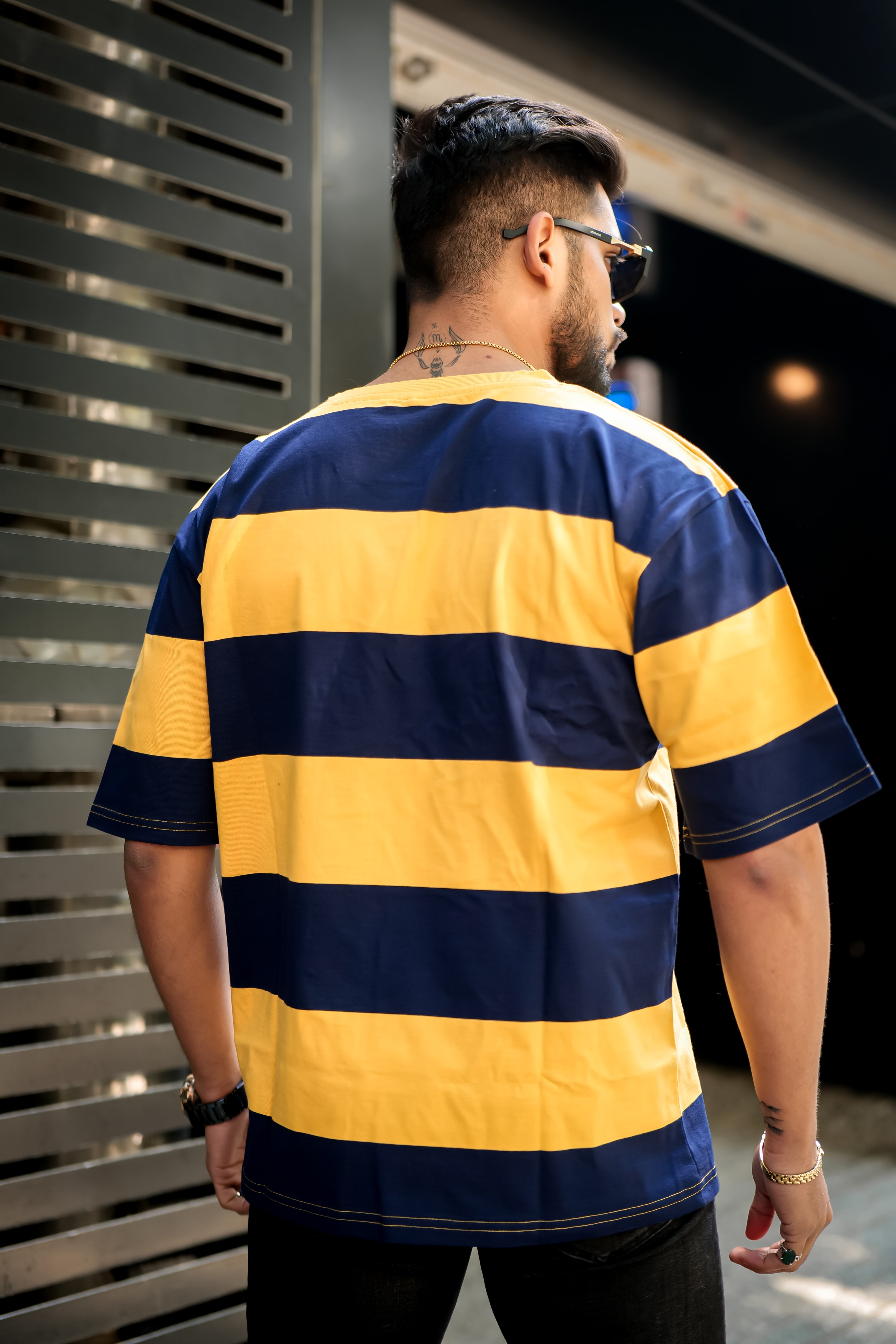 Yellow Navy Oversized Color Block T-Shirt