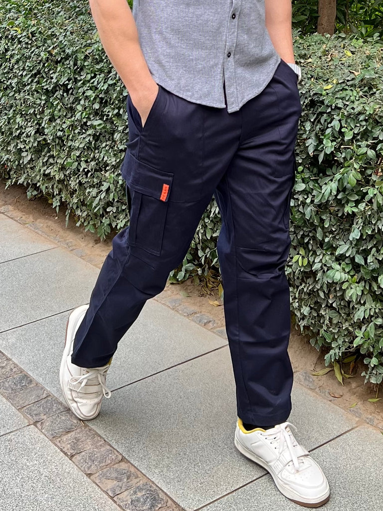 NAVY ELASTICATED CARGO PANTS