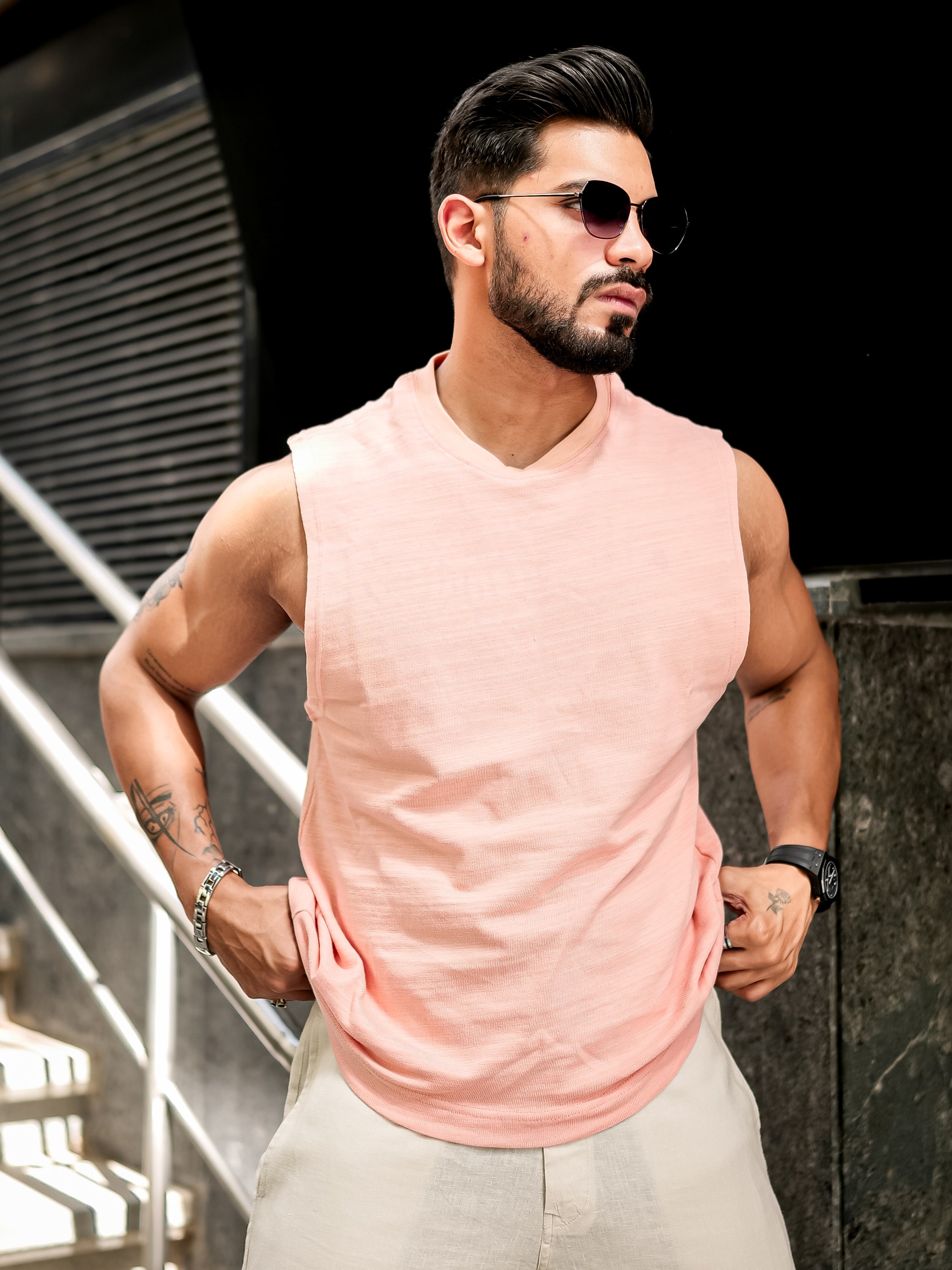 CORAL SLUB SLEEVELESS T-SHIRT