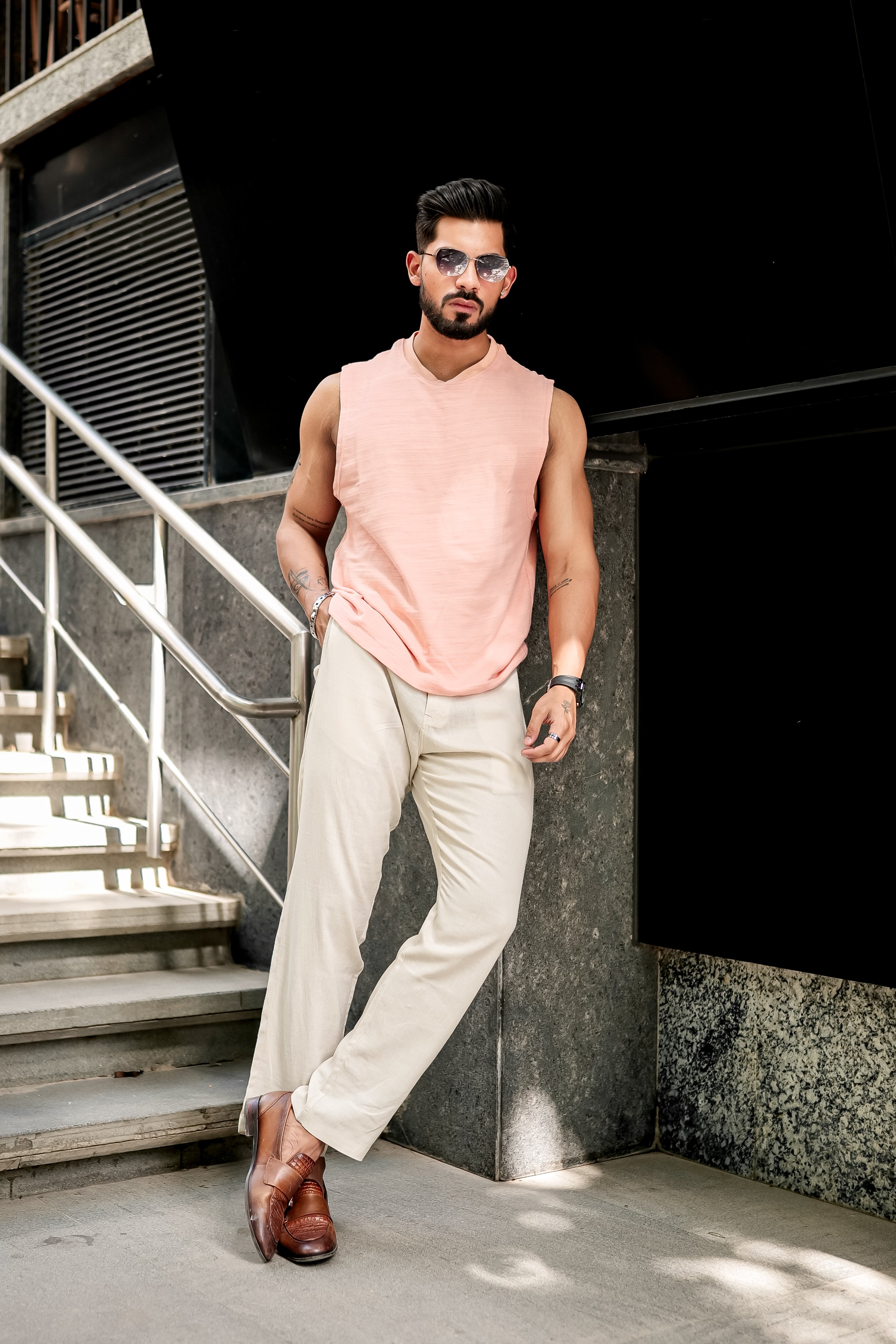 CORAL SLUB SLEEVELESS T-SHIRT