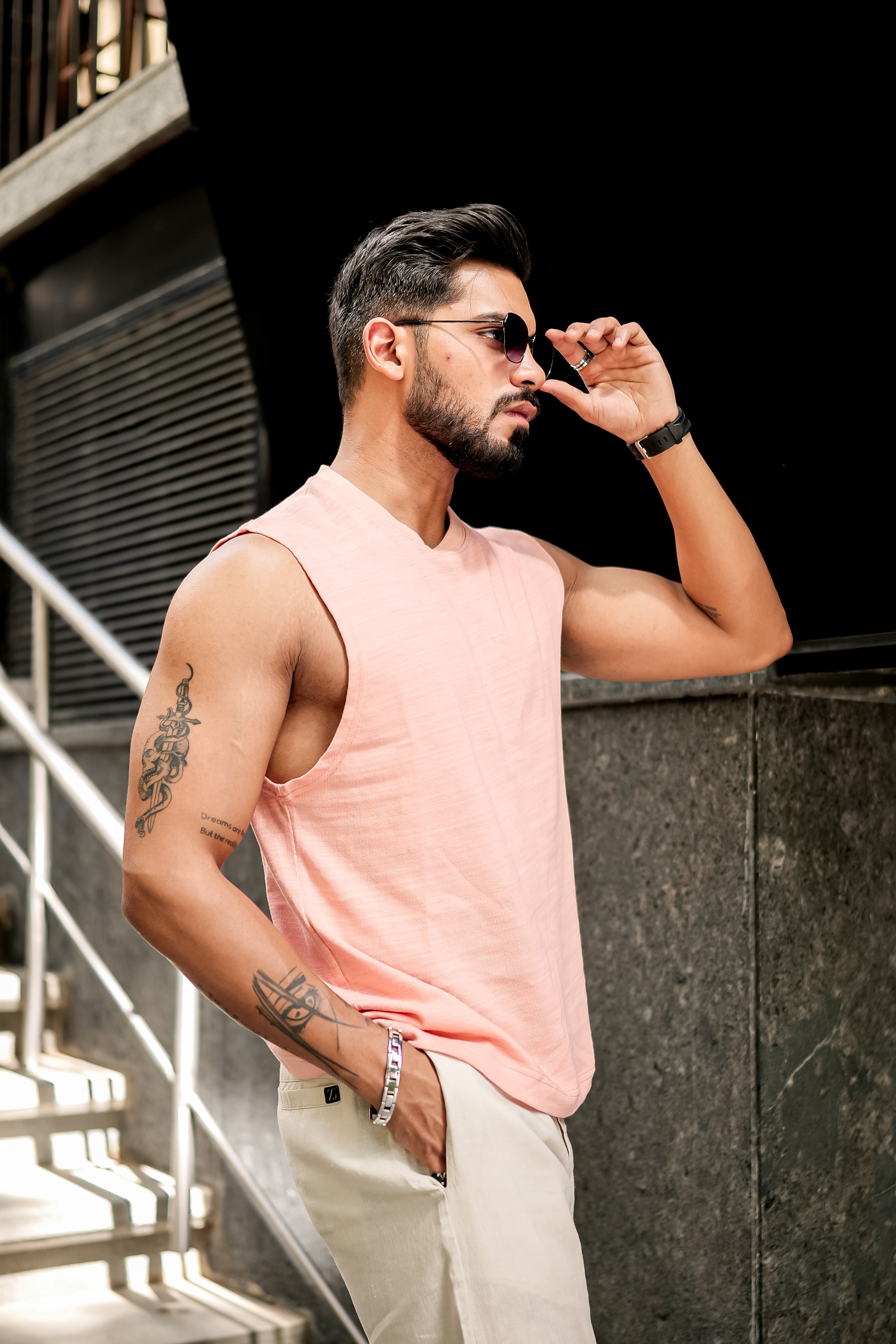 CORAL SLUB SLEEVELESS T-SHIRT