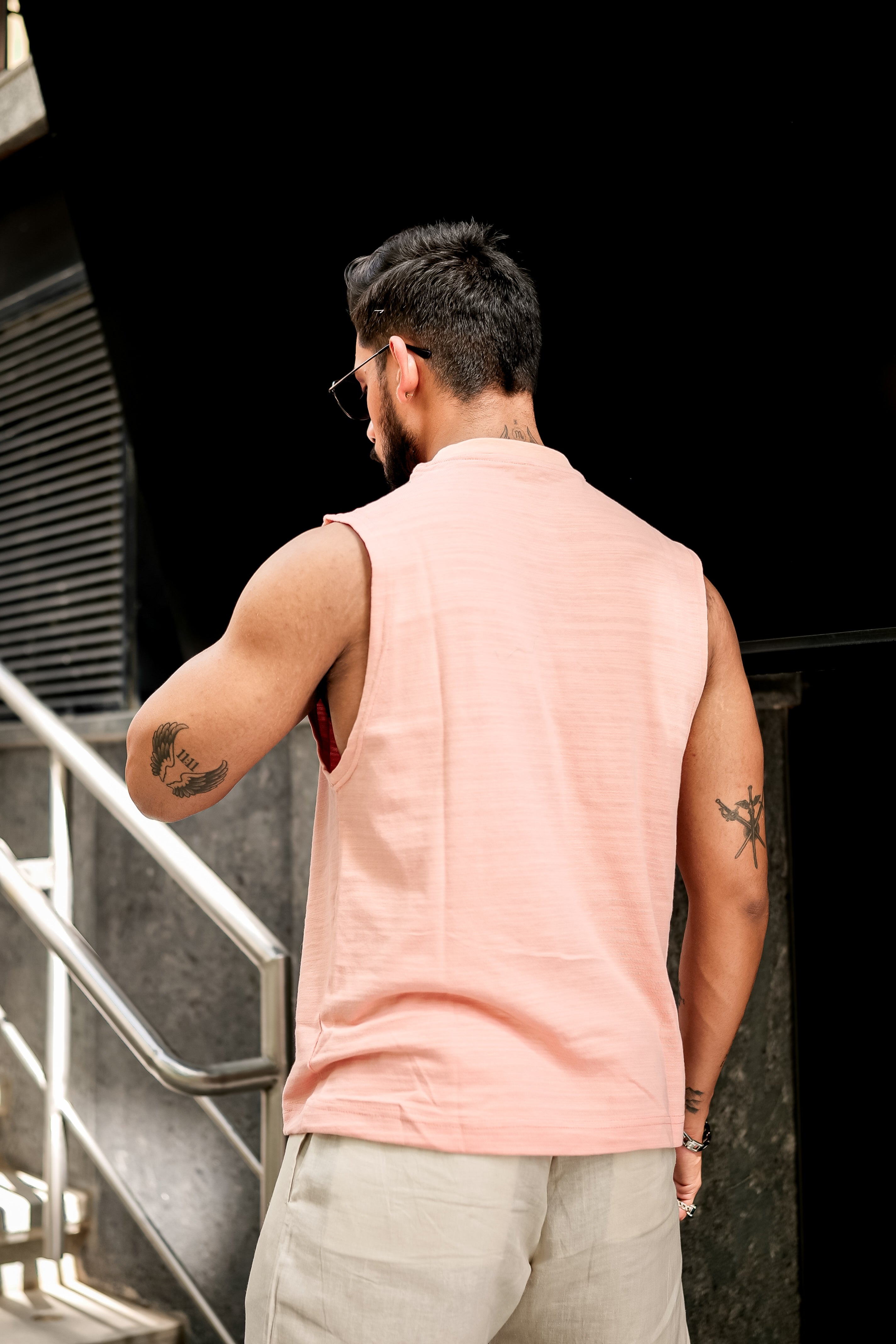 CORAL SLUB SLEEVELESS T-SHIRT