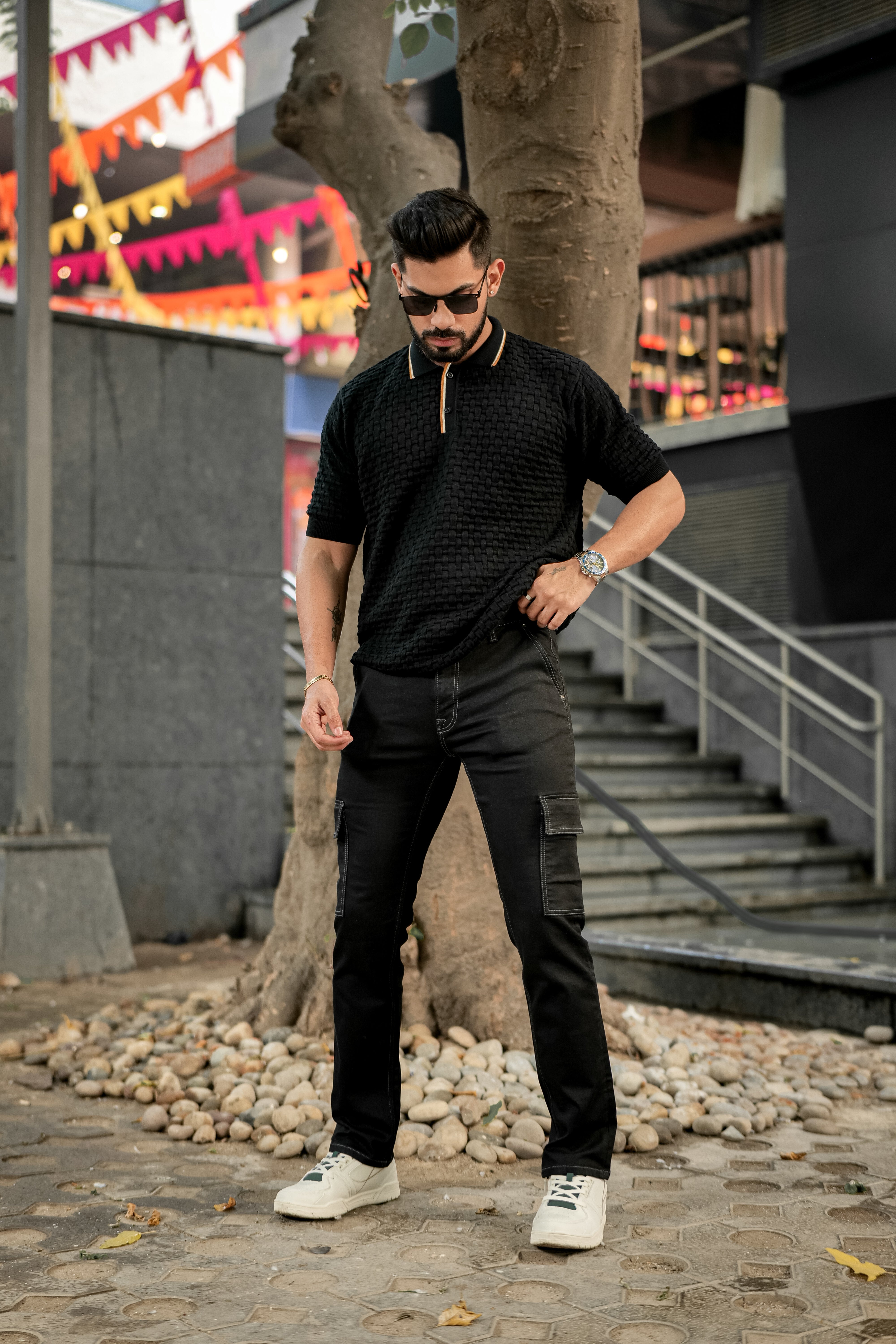 Black Flat Knit Premium Cotton Polo