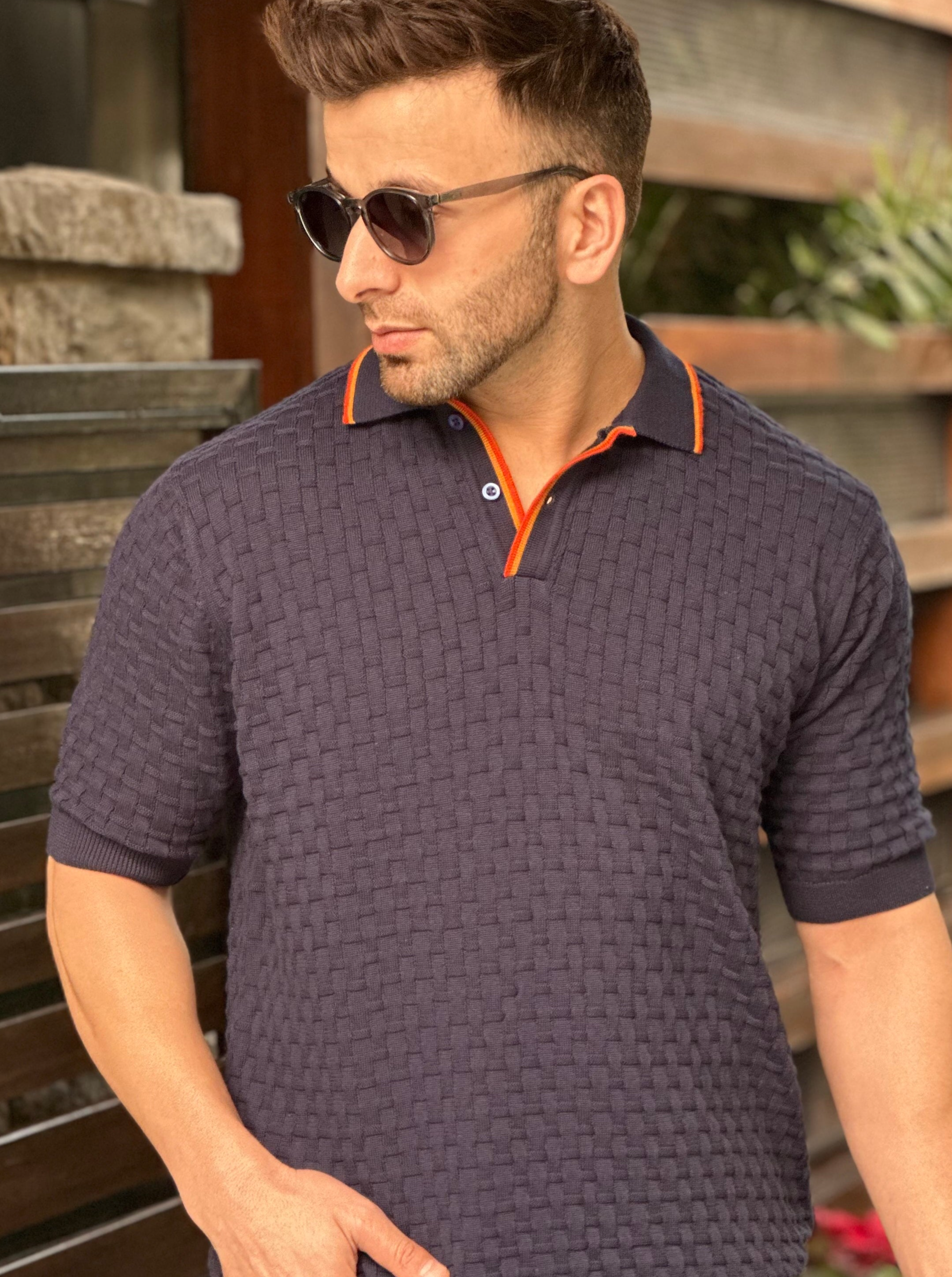 Dark Navy Flat Knit Premium Cotton Polo