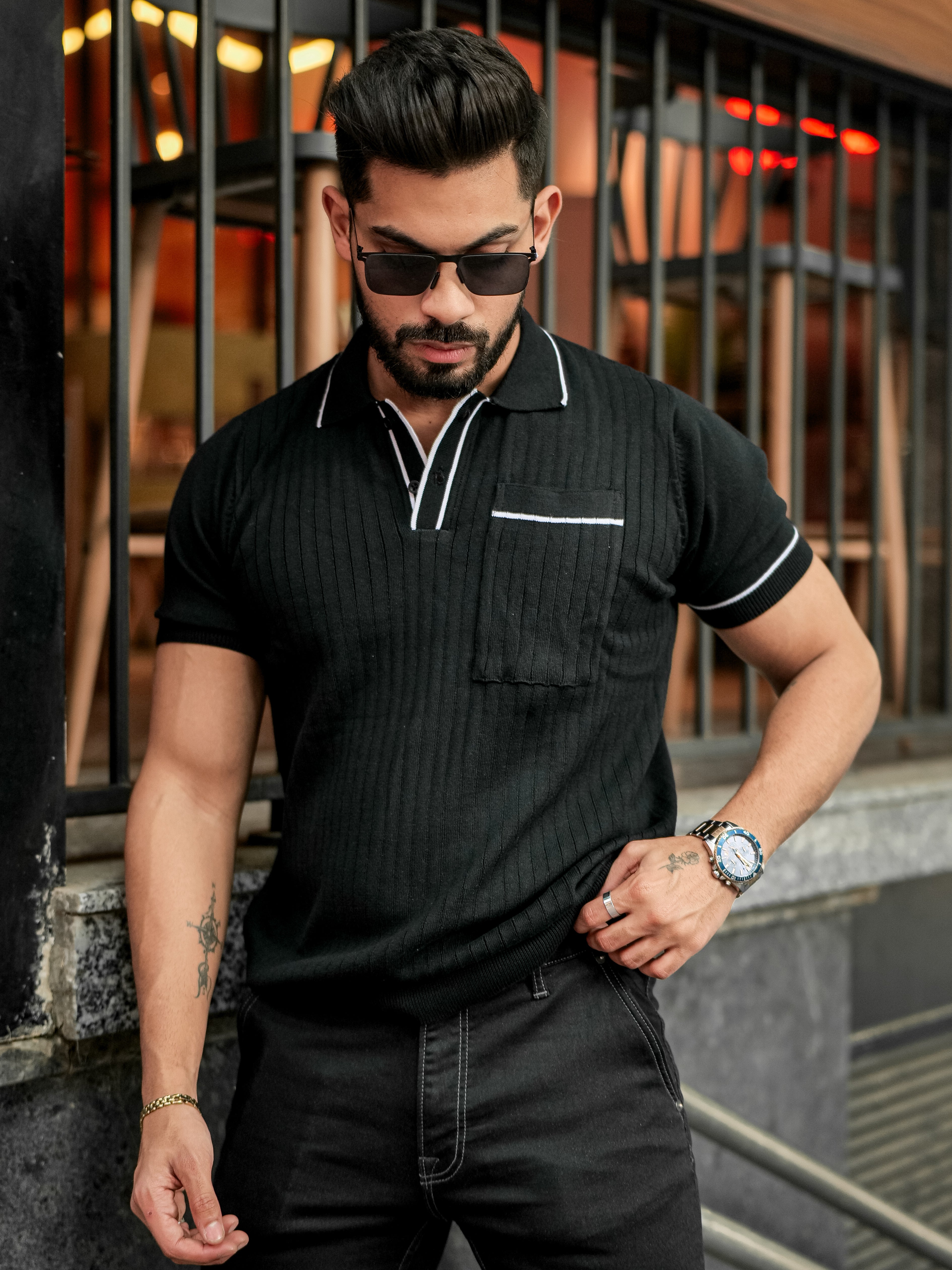 Black Flat Knit Premium Cotton Polo