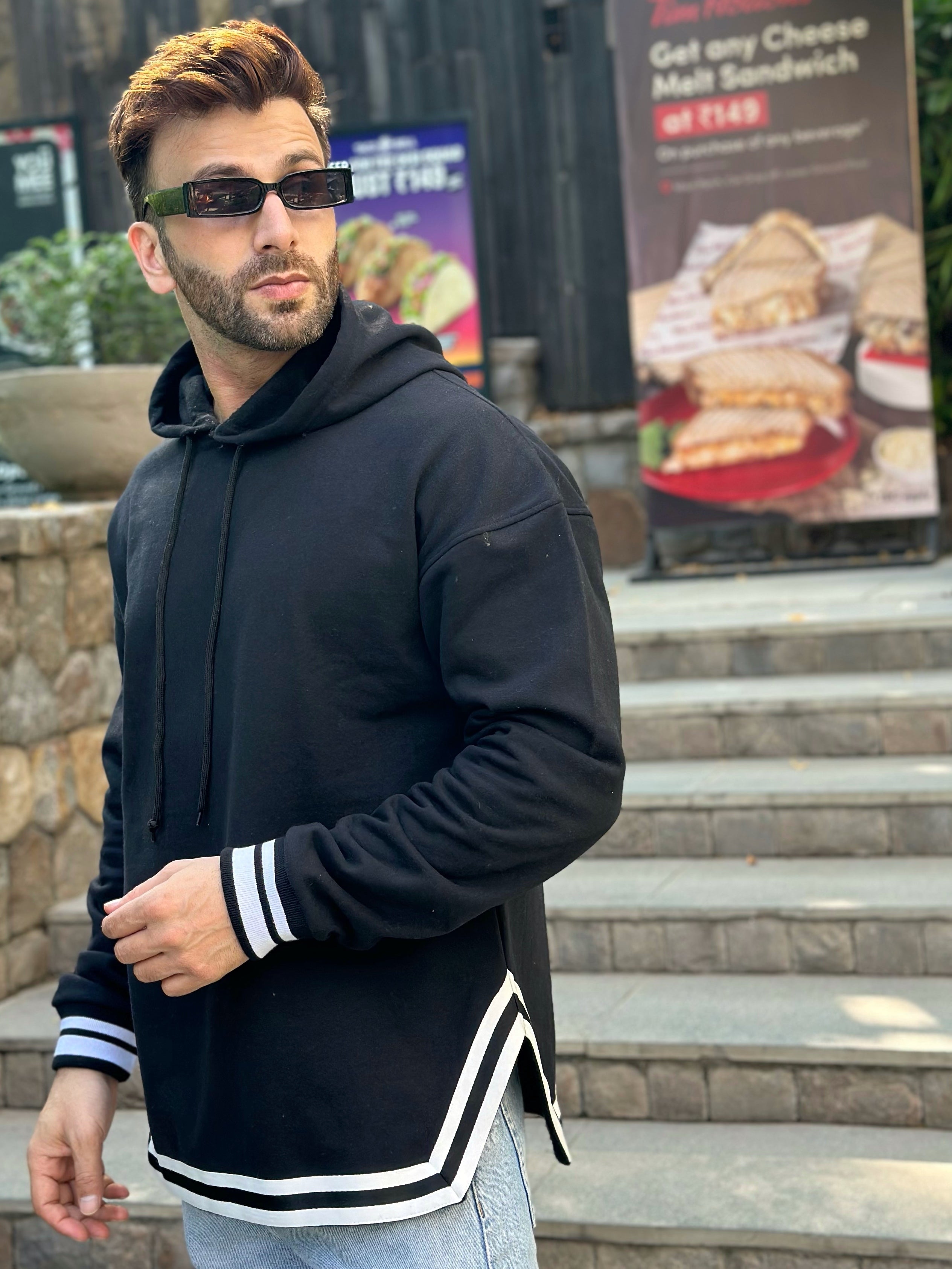 Karan Singh Grover x Gritstones Black Oversized A-line Hooded Sweatshirt