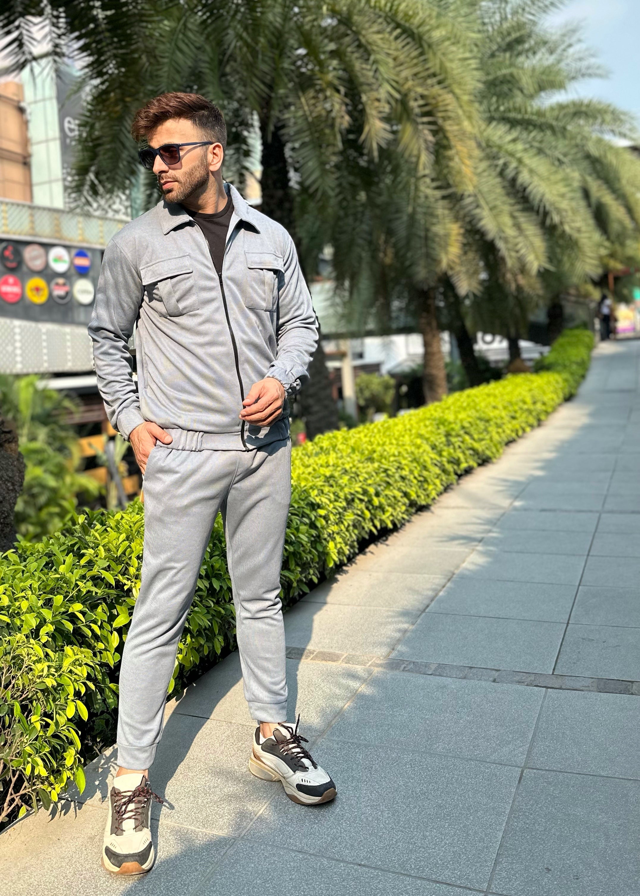 Grey Waffle Knit Tracksuit Co-Ords