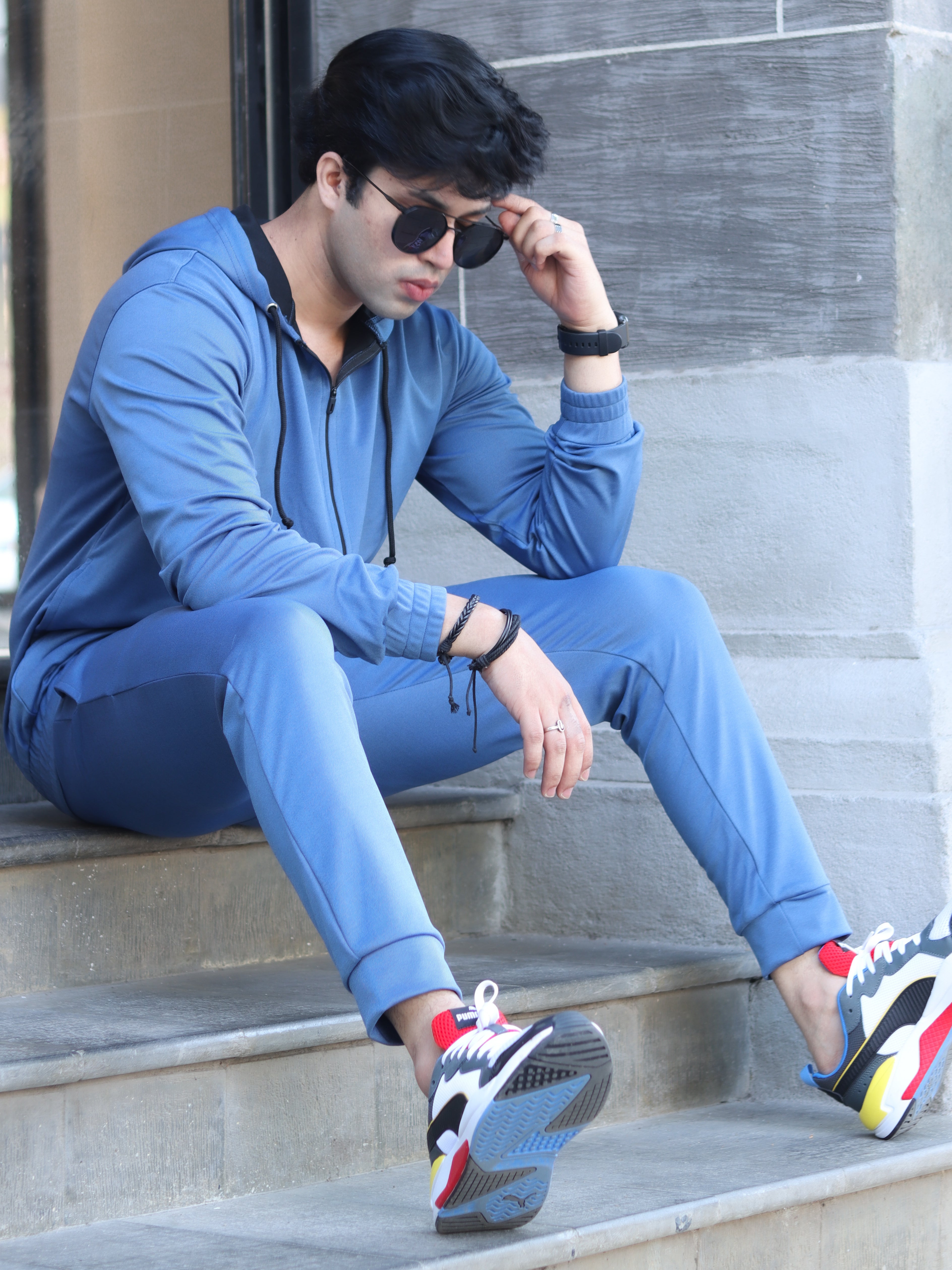 Royal Blue Self Design Tracksuits Co-Ord