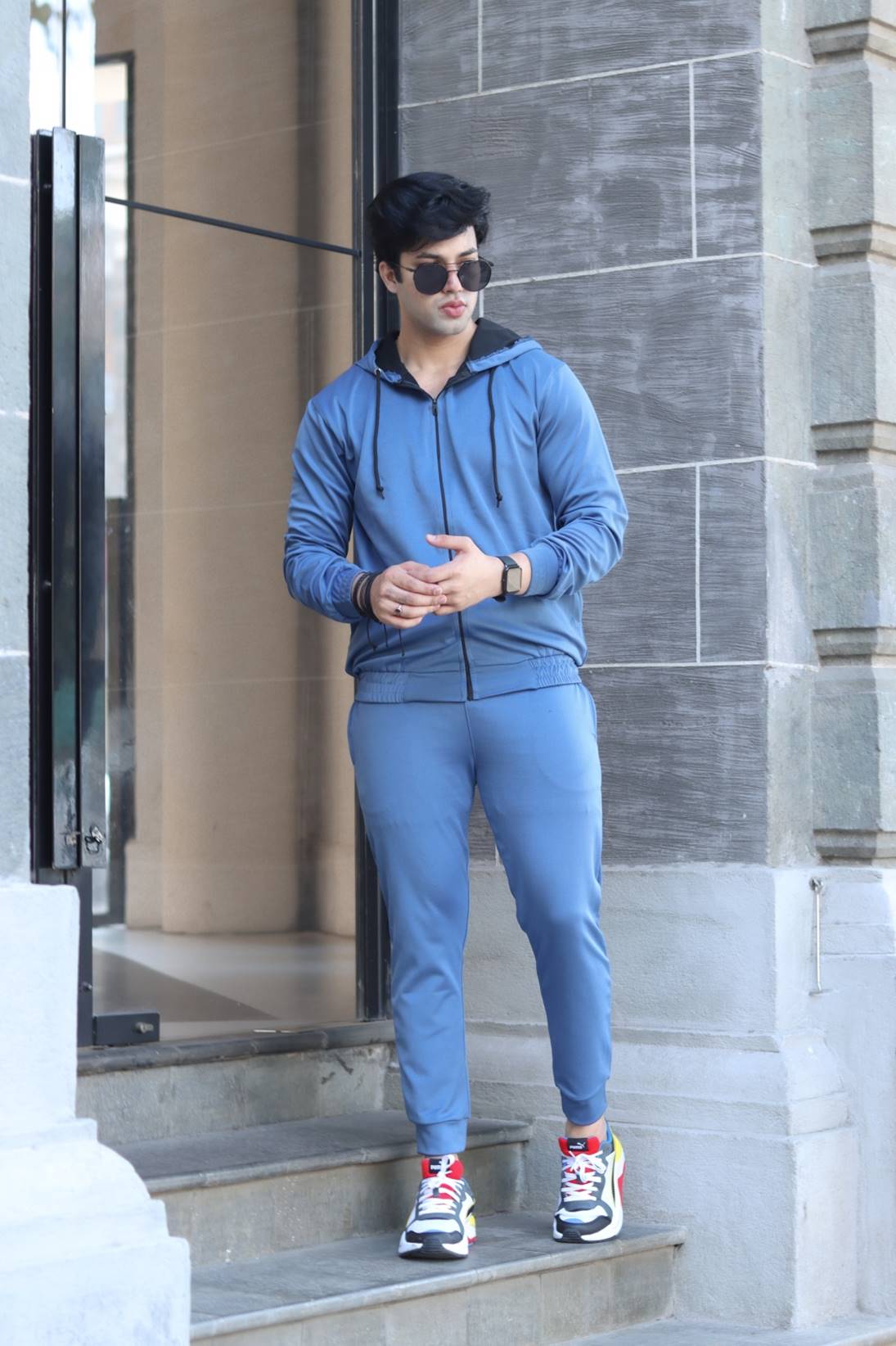 Royal Blue Self Design Tracksuits Co-Ord