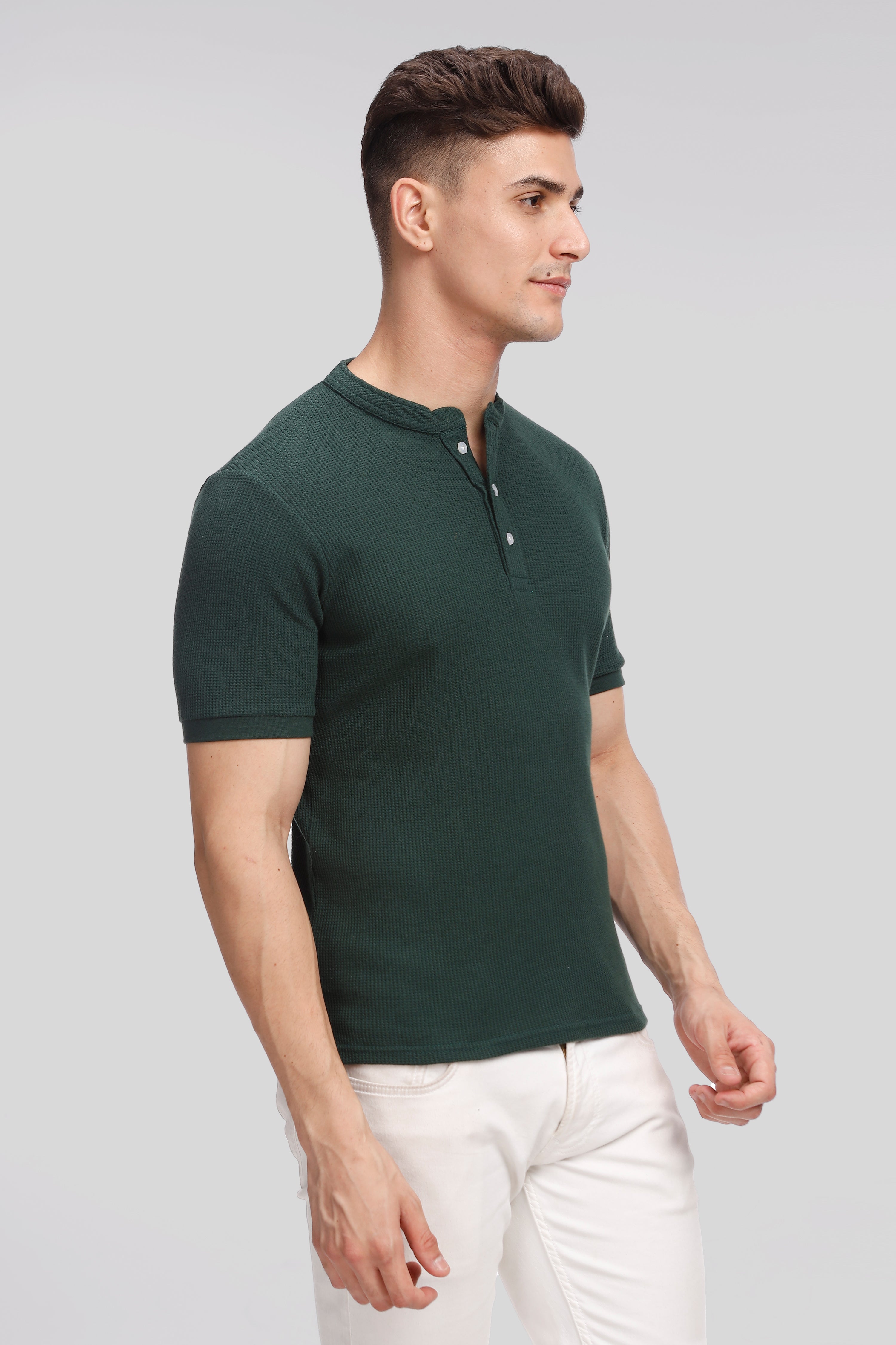 Dark Green Waffle Henley T-Shirt