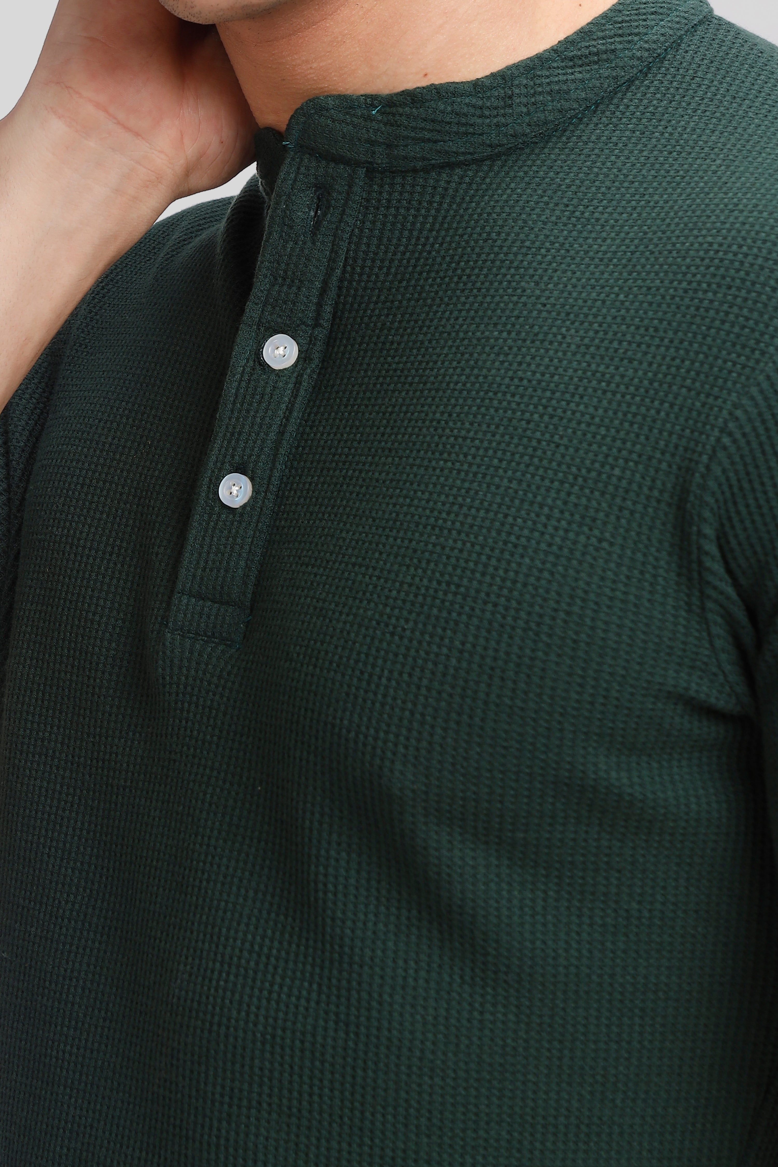 Dark Green Waffle Henley T-Shirt