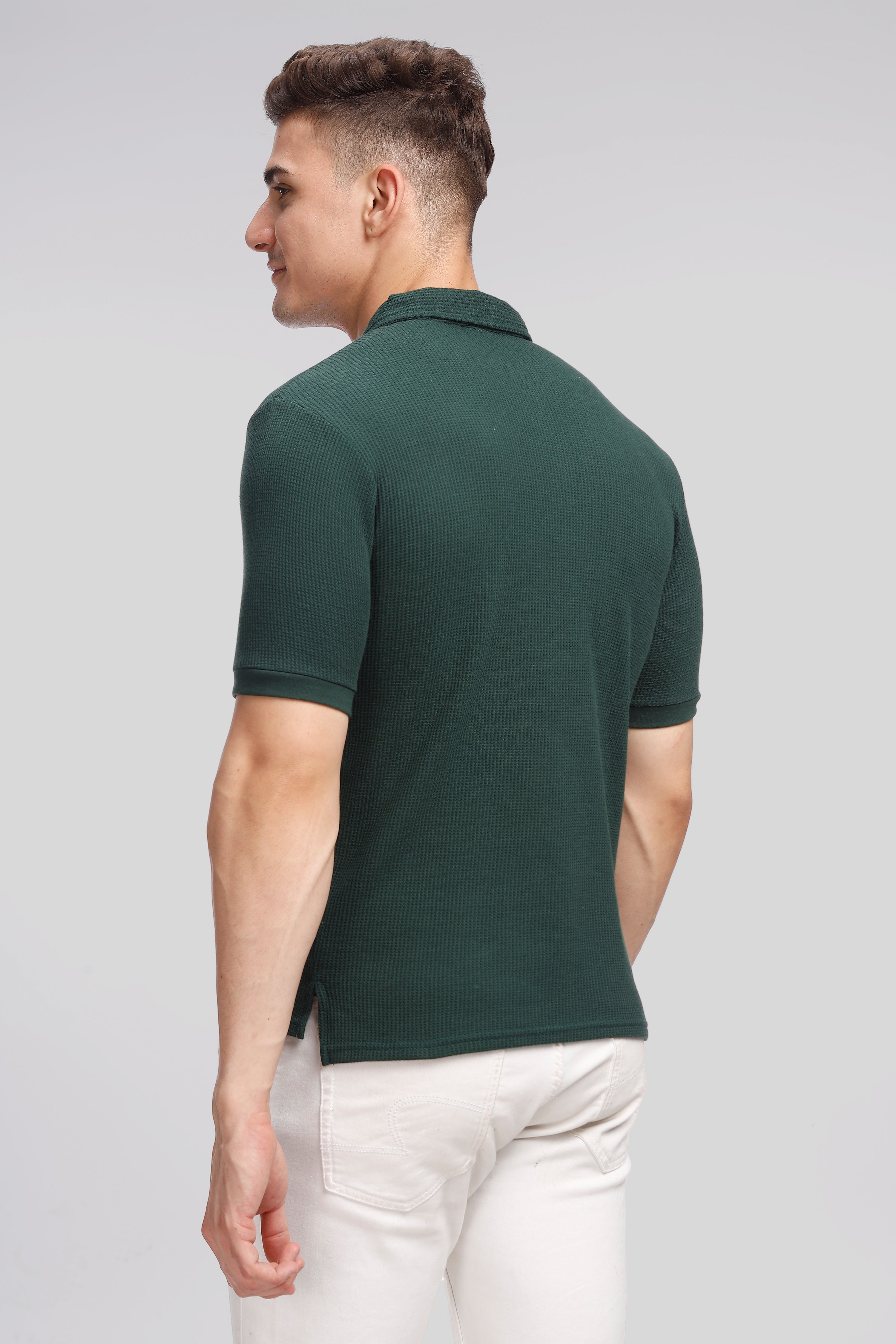 Dark Green Waffle Knit Polo T-Shirt