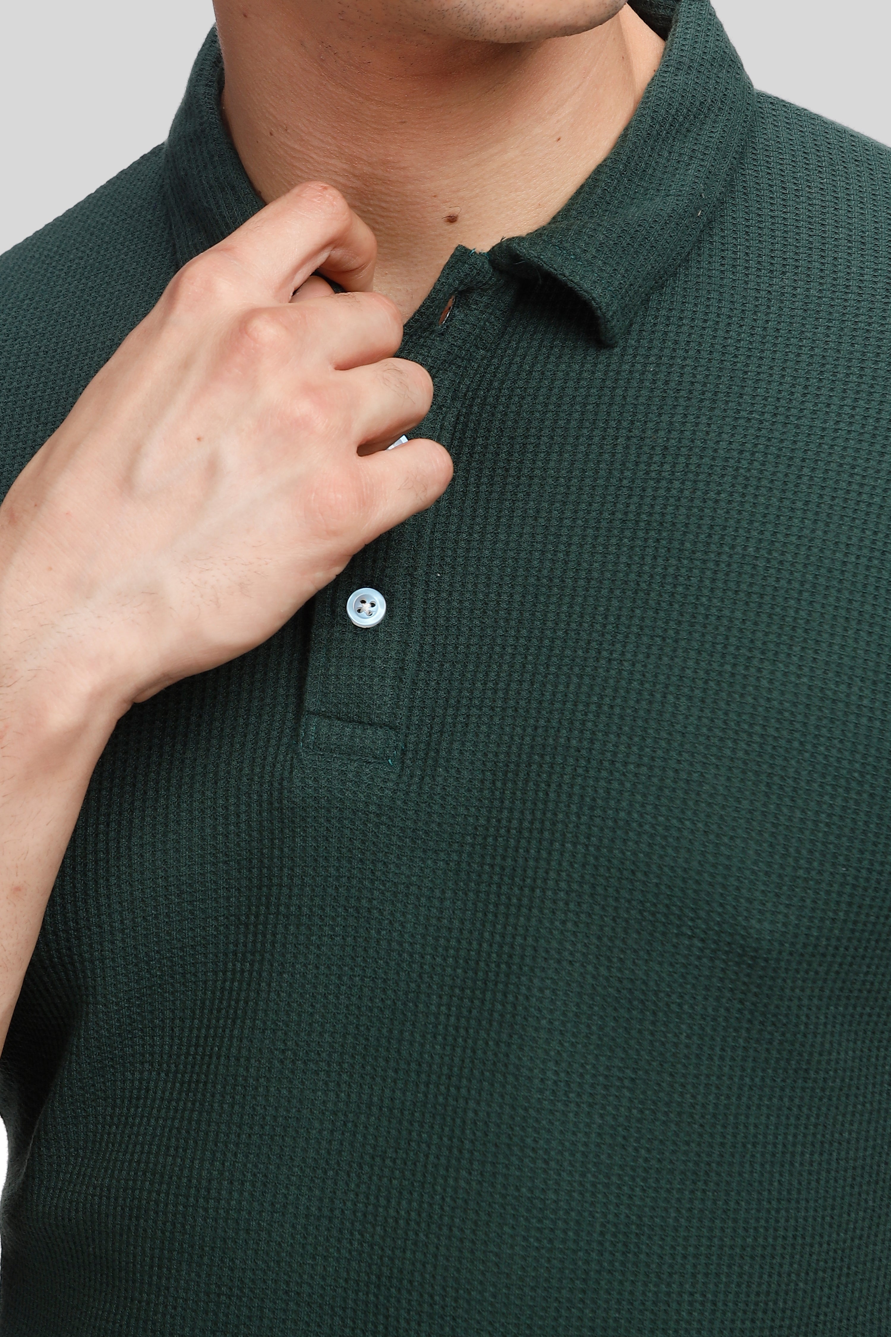 Dark Green Waffle Knit Polo T-Shirt