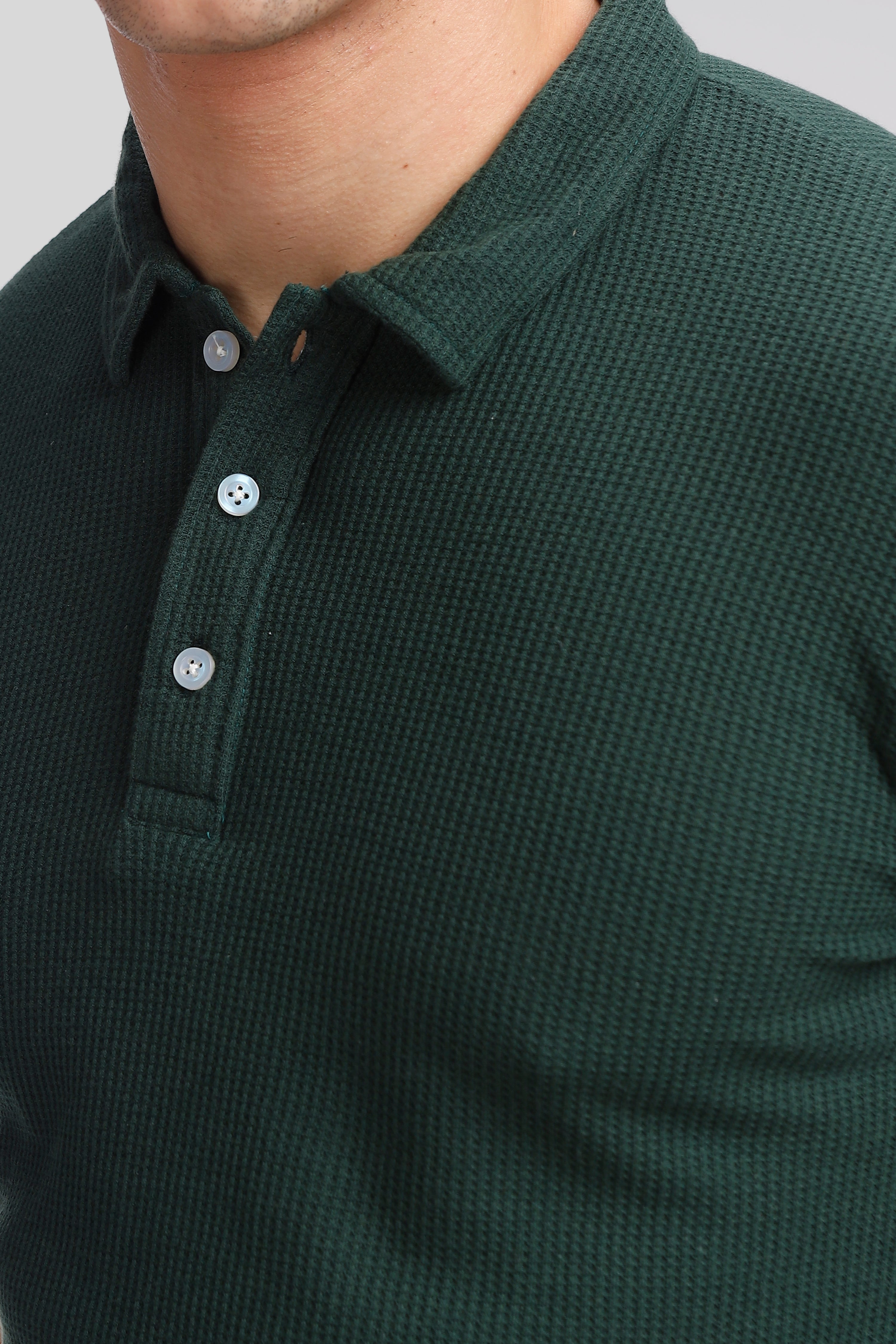 Dark Green Waffle Knit Polo T-Shirt