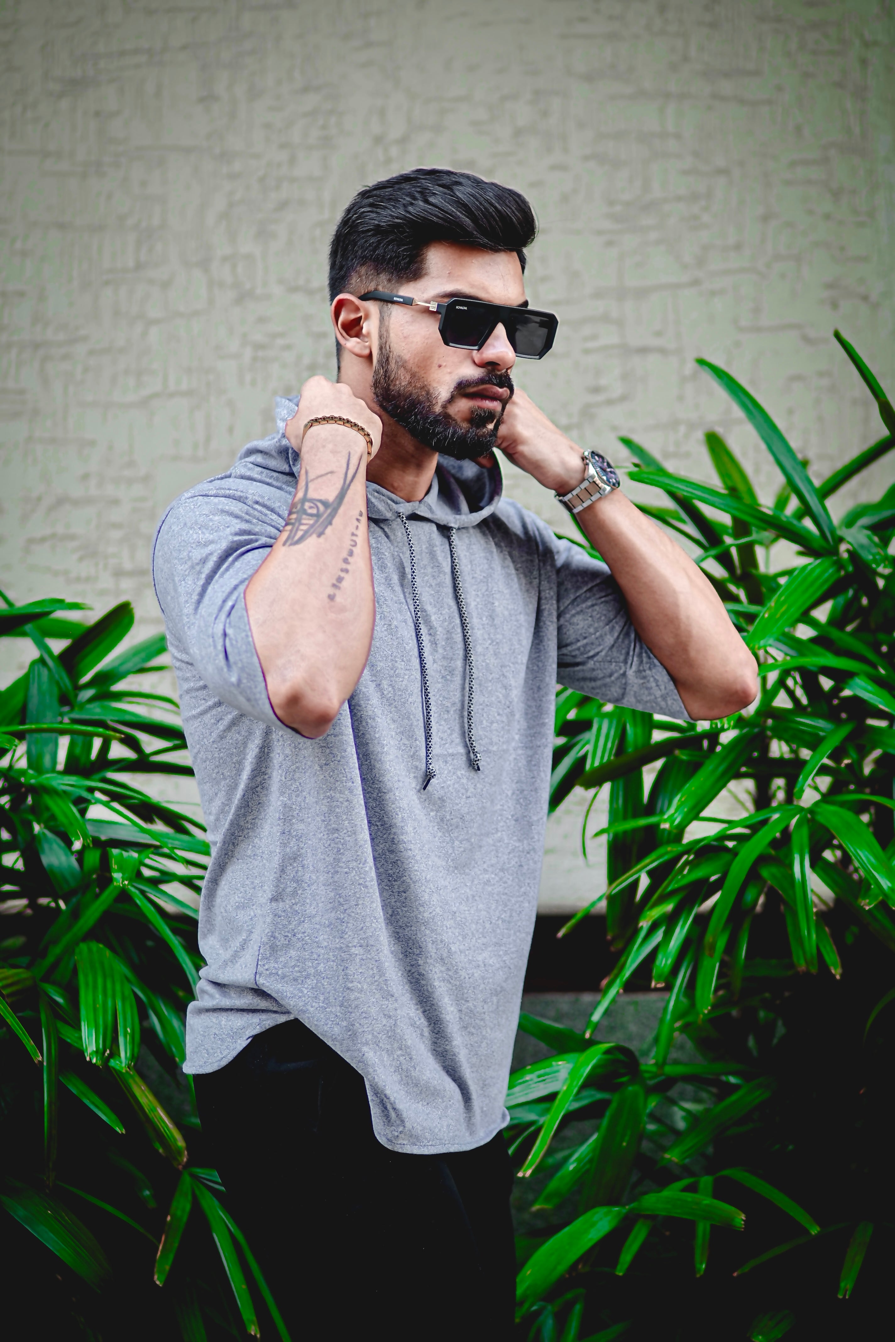 Grey Melange Oversized Hooded T-Shirt