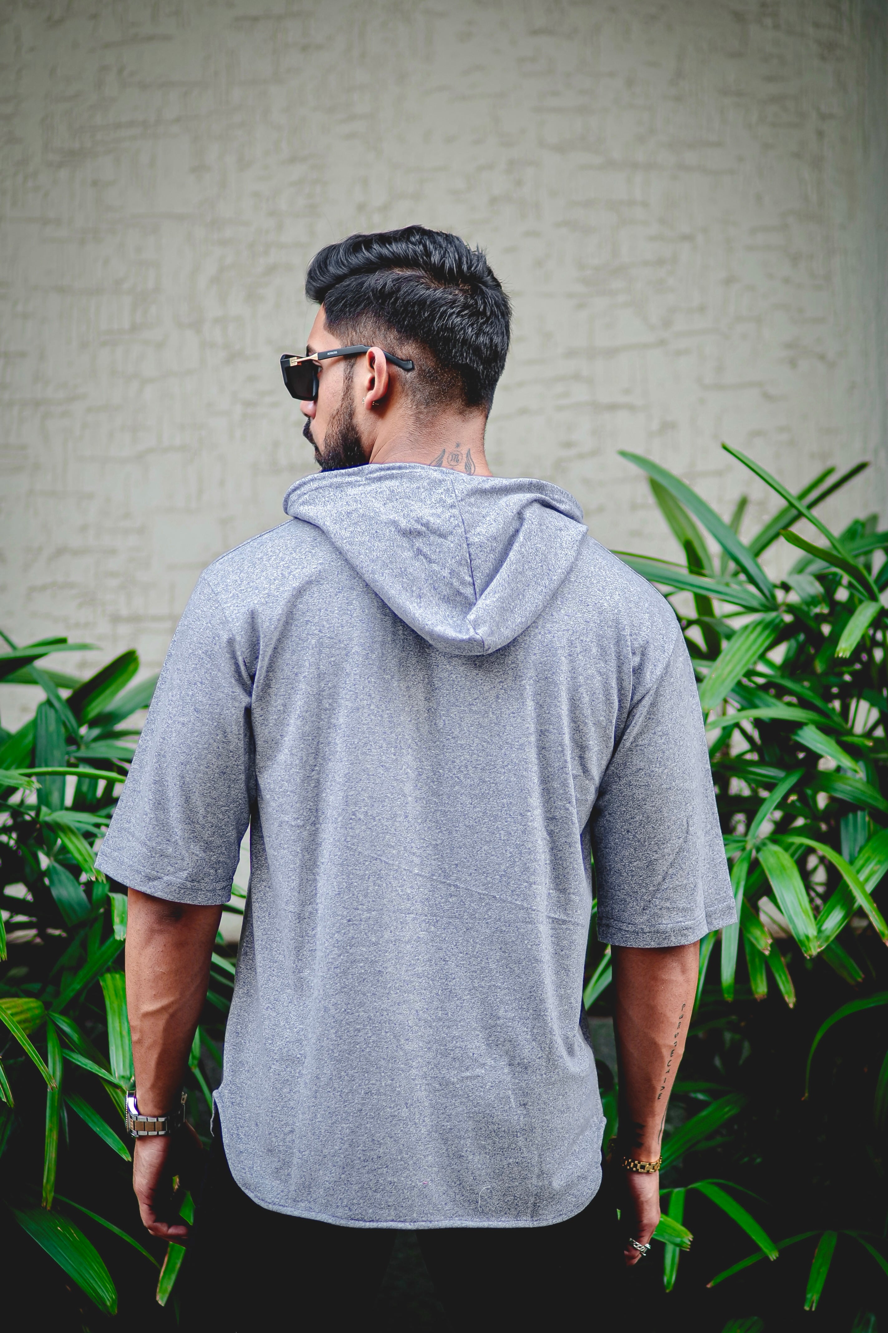 Grey Melange Oversized Hooded T-Shirt