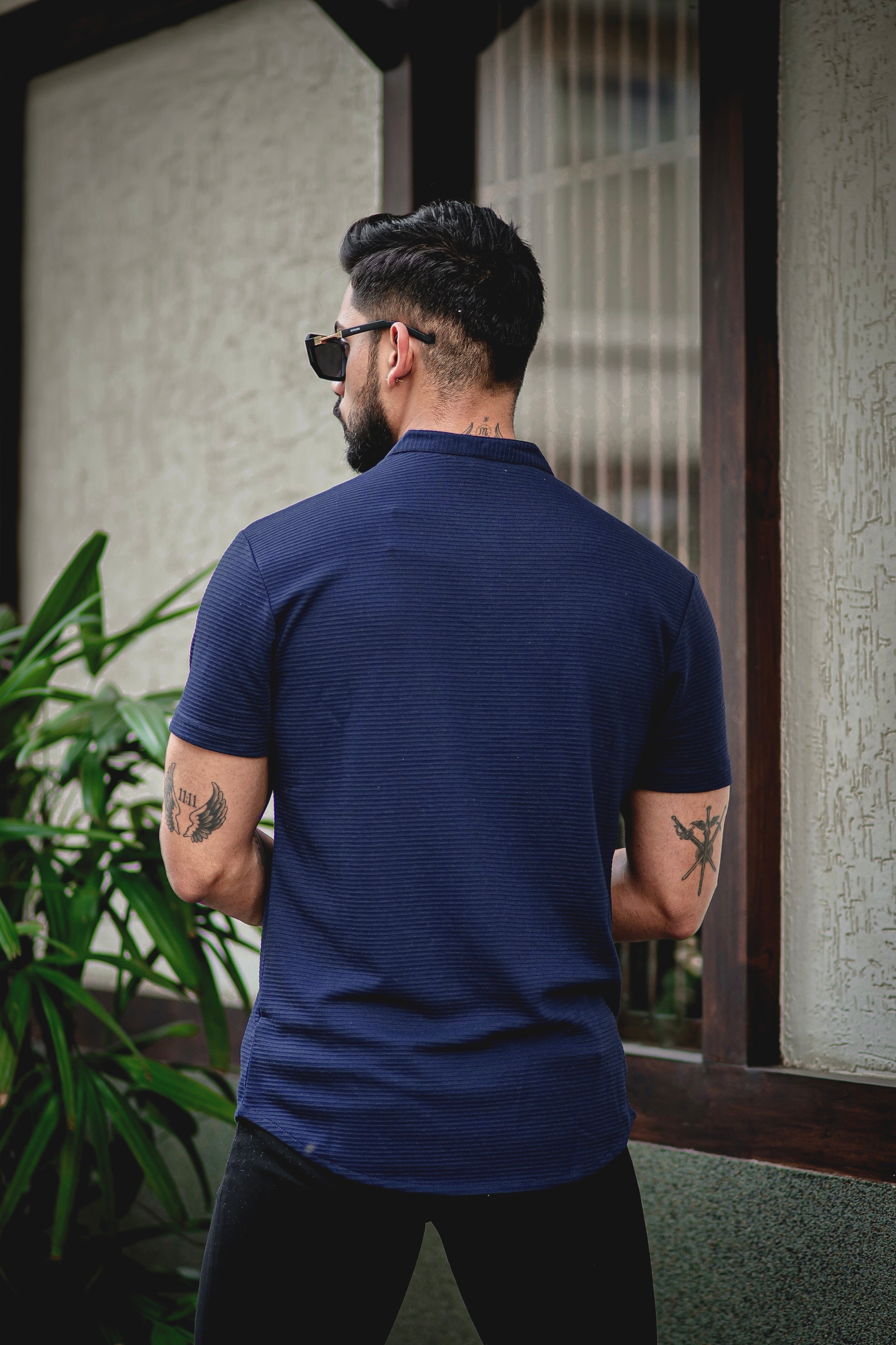 Navy Blue Self Design Shirt