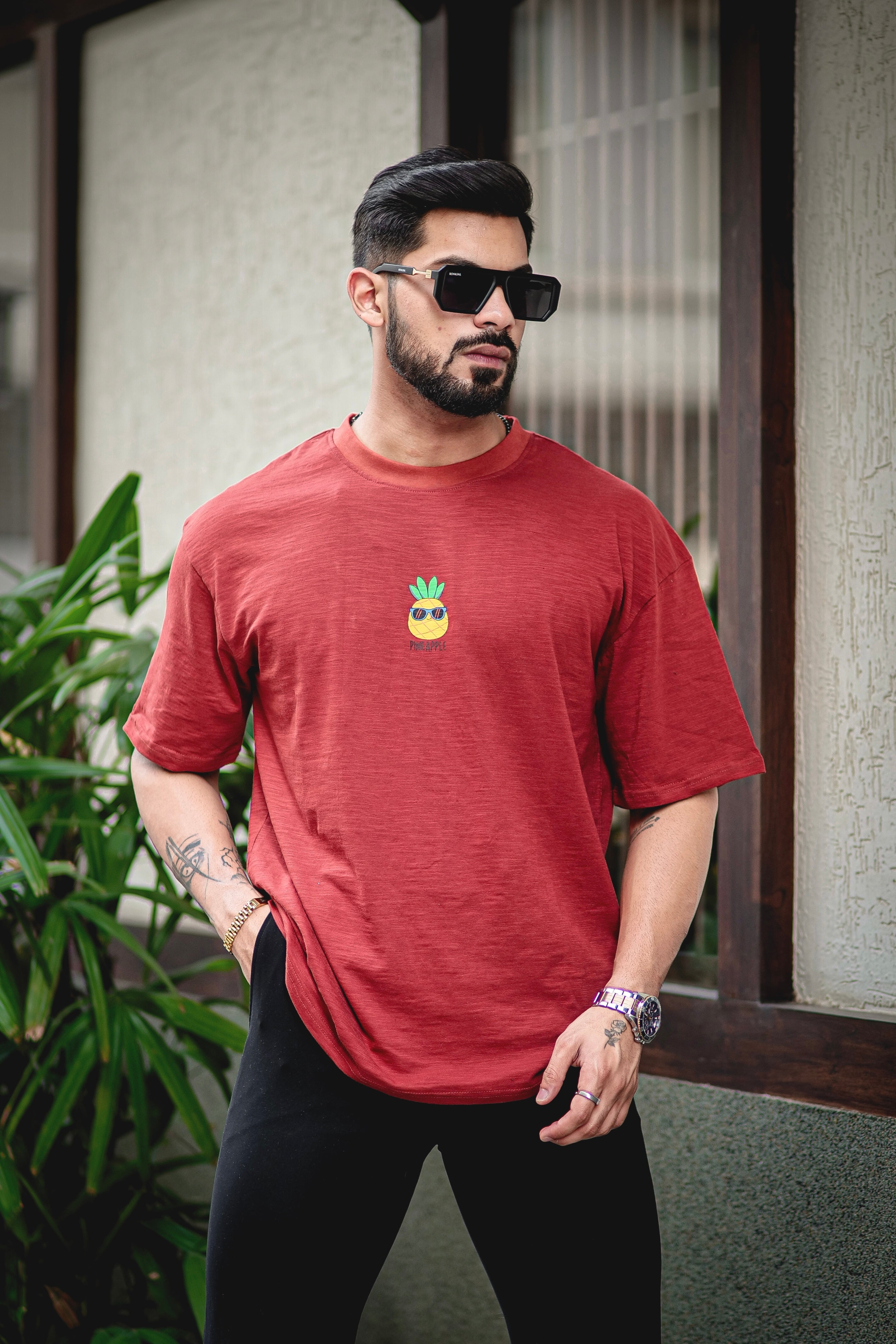 Rust Color "PINE APPLE" Oversized Cotton T-Shirt