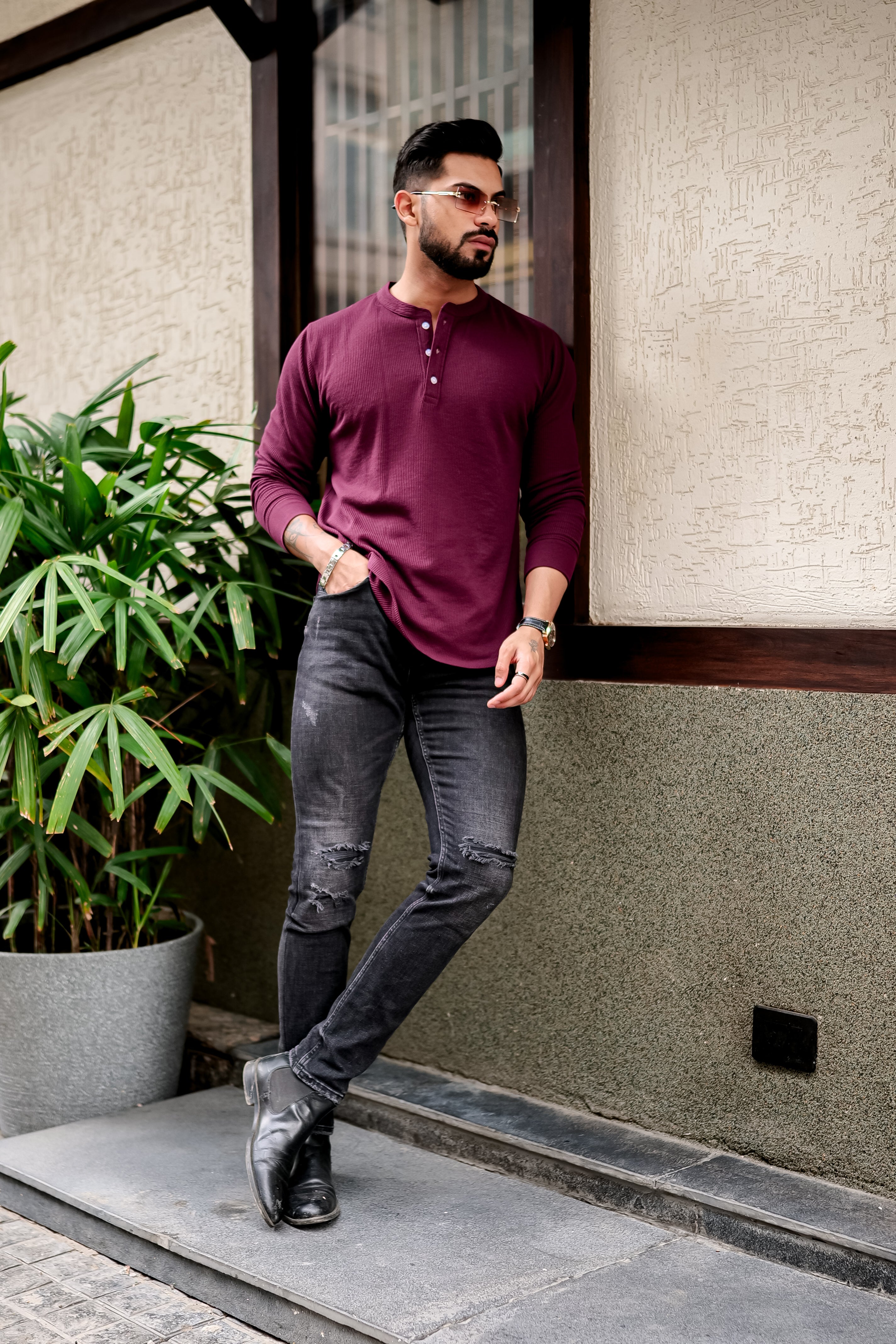 WINE WAFFLE HENLEY T-SHIRT